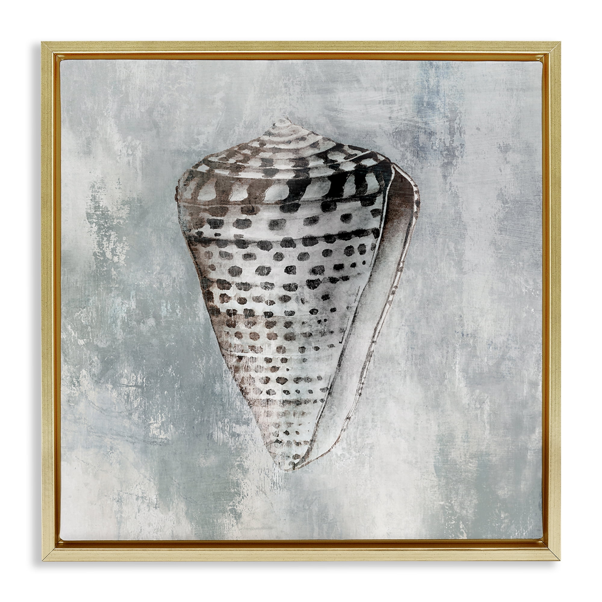Stupell Industries Organic Cowrie Shell Nautical & Beach Painting Gold Floater Framed Canvas Art Print Wall Art, 18 x 18