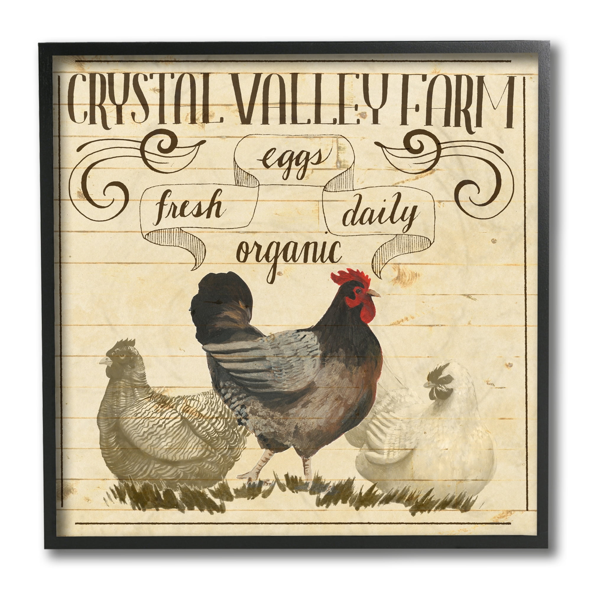 Stupell Industries Organic Farm Chicken Eggs Vintage Tan Beige Black Framed by Grace Popp