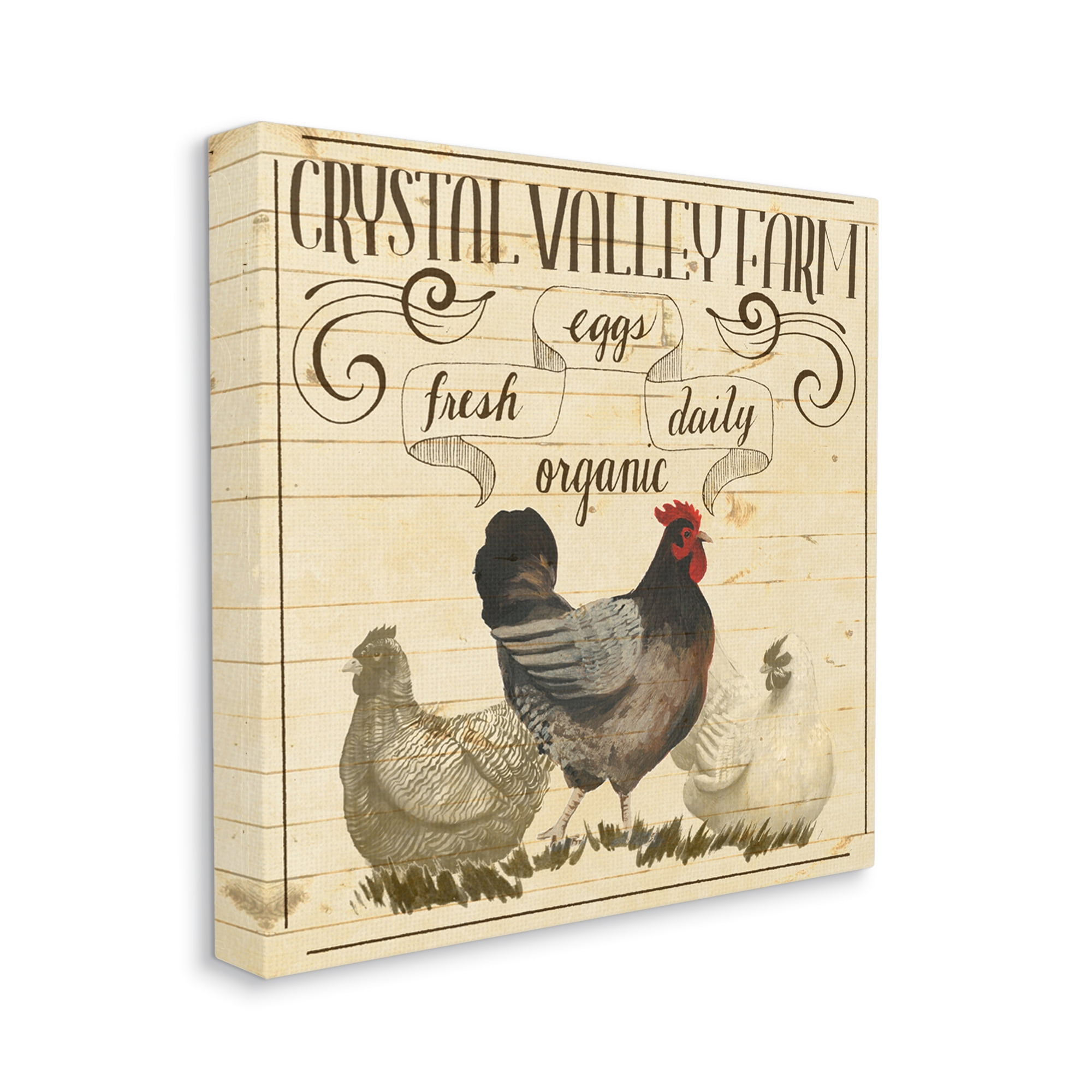 Stupell Industries Organic Farm Chicken Eggs Vintage Tan Beige Canvas Wall Art by Grace Popp