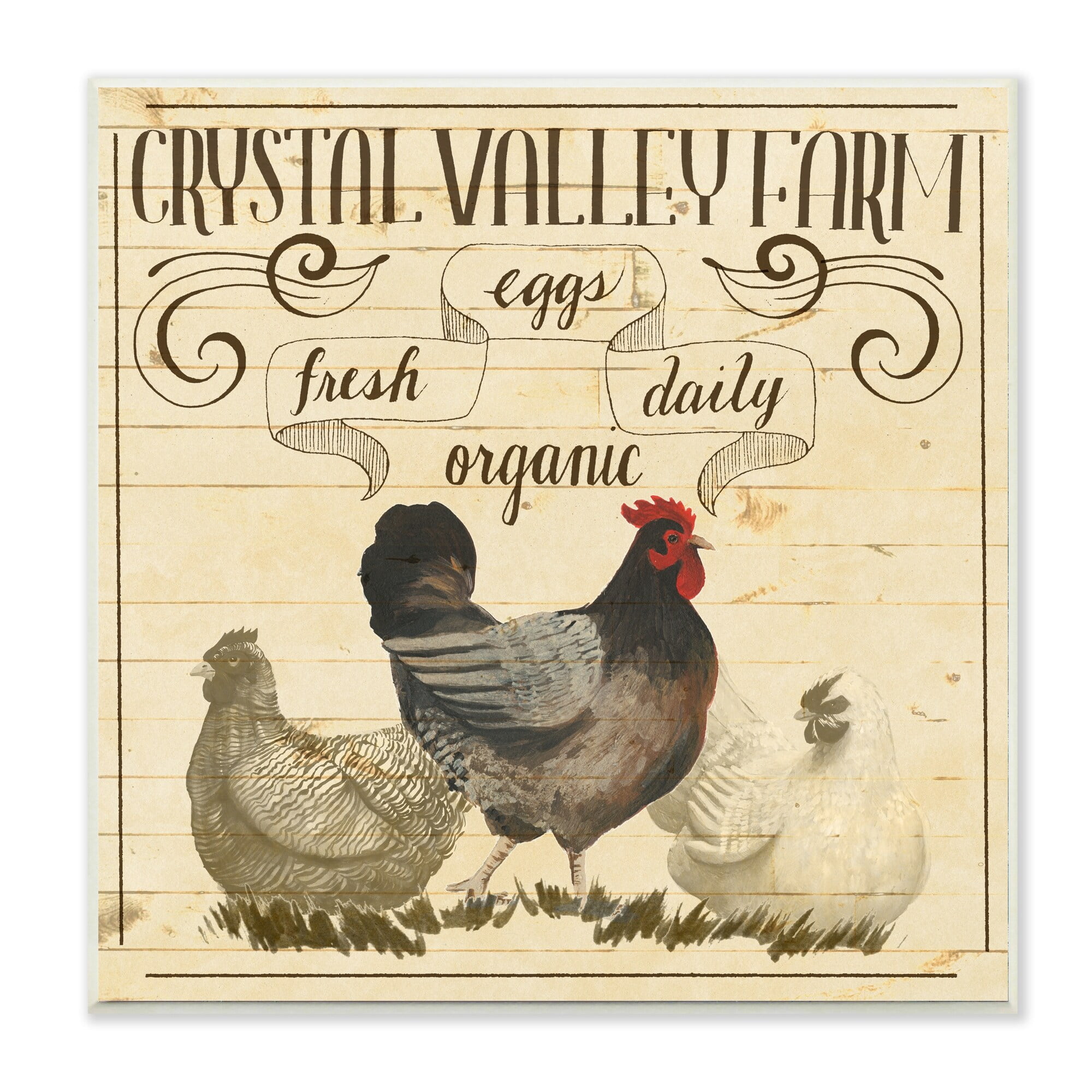 Stupell Industries Organic Farm Chicken Eggs Vintage Tan Beige Wall Plaque by Grace Popp