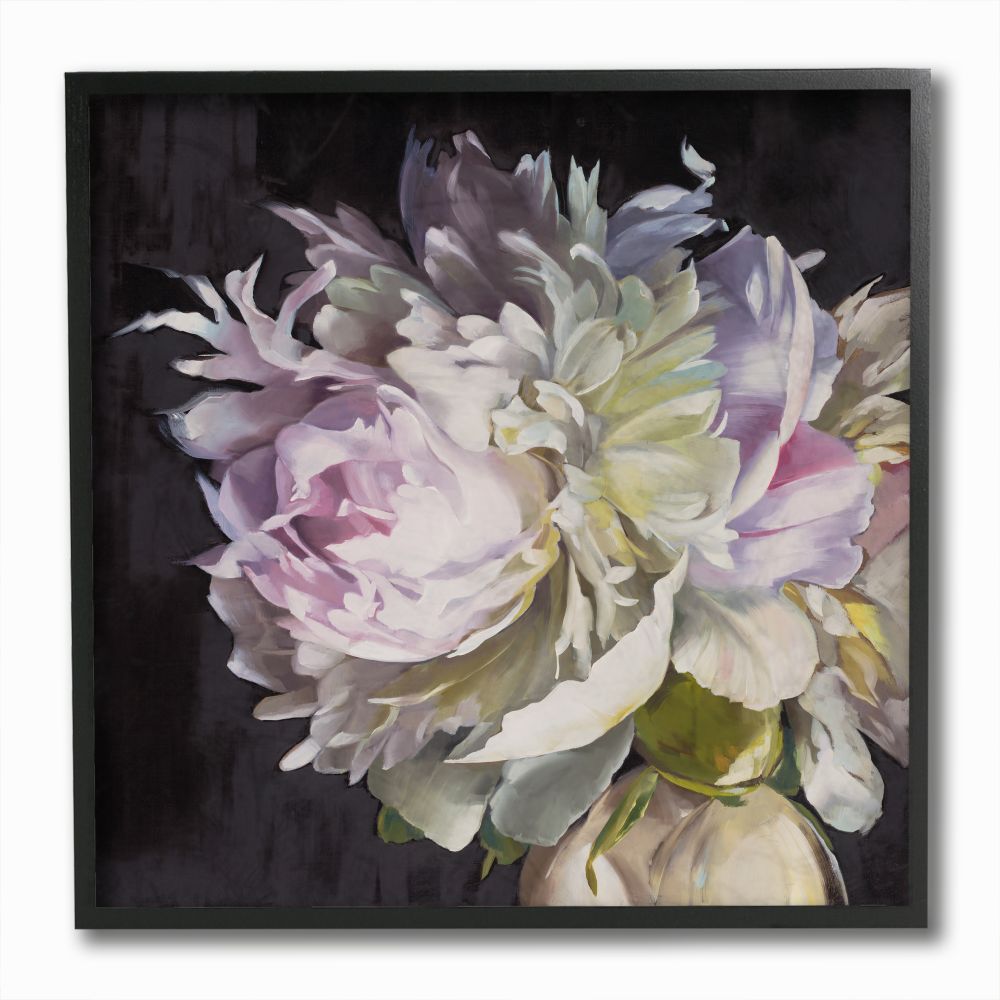 Stupell Industries Organic Flower Petal Painting Abstract Floral Pink Cream Framed Wall Art Design by Liz Jardine, 12" x 12", Black Framed