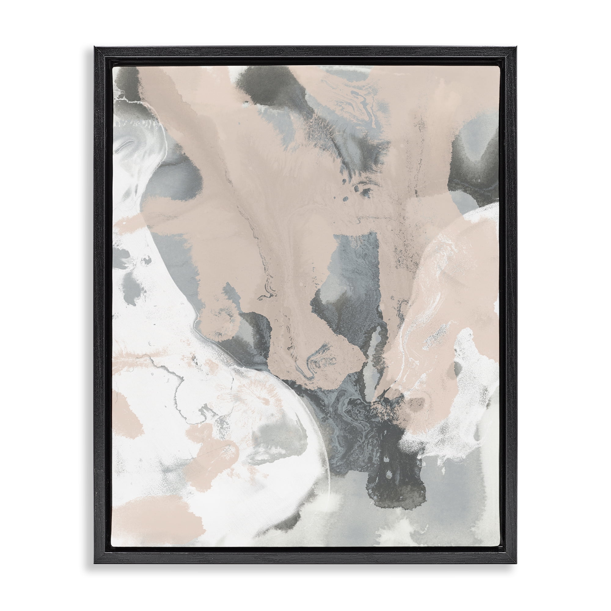 Stupell Industries Organic Fluid Abstraction Abstract Painting Black Floater Framed Canvas Art Print Wall Art, 25 x 31