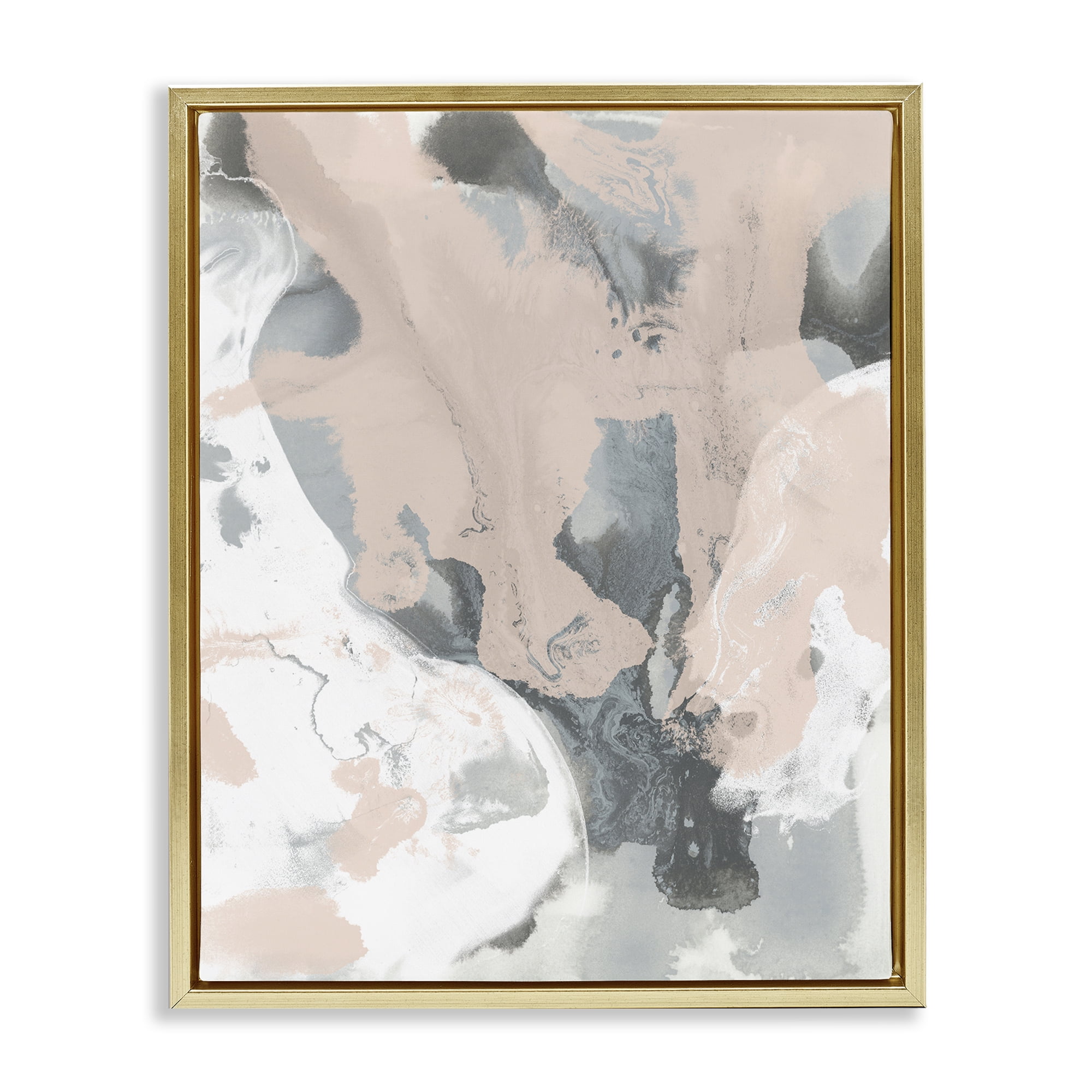 Stupell Industries Organic Fluid Abstraction Abstract Painting Gold Floater Framed Canvas Art Print Wall Art, 25 x 31