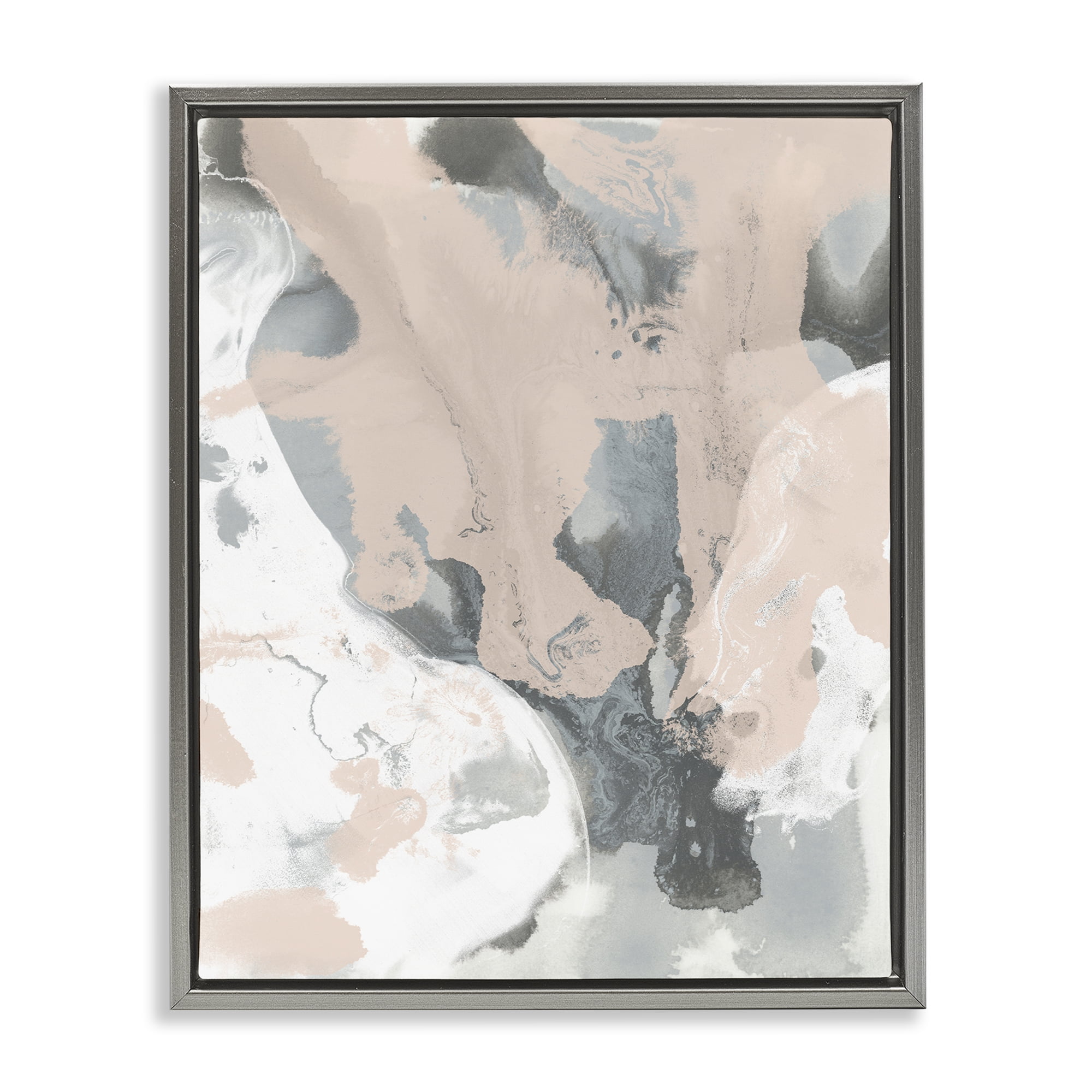 Stupell Industries Organic Fluid Abstraction Abstract Painting Gray Floater Framed Canvas Art Print Wall Art, 25 x 31