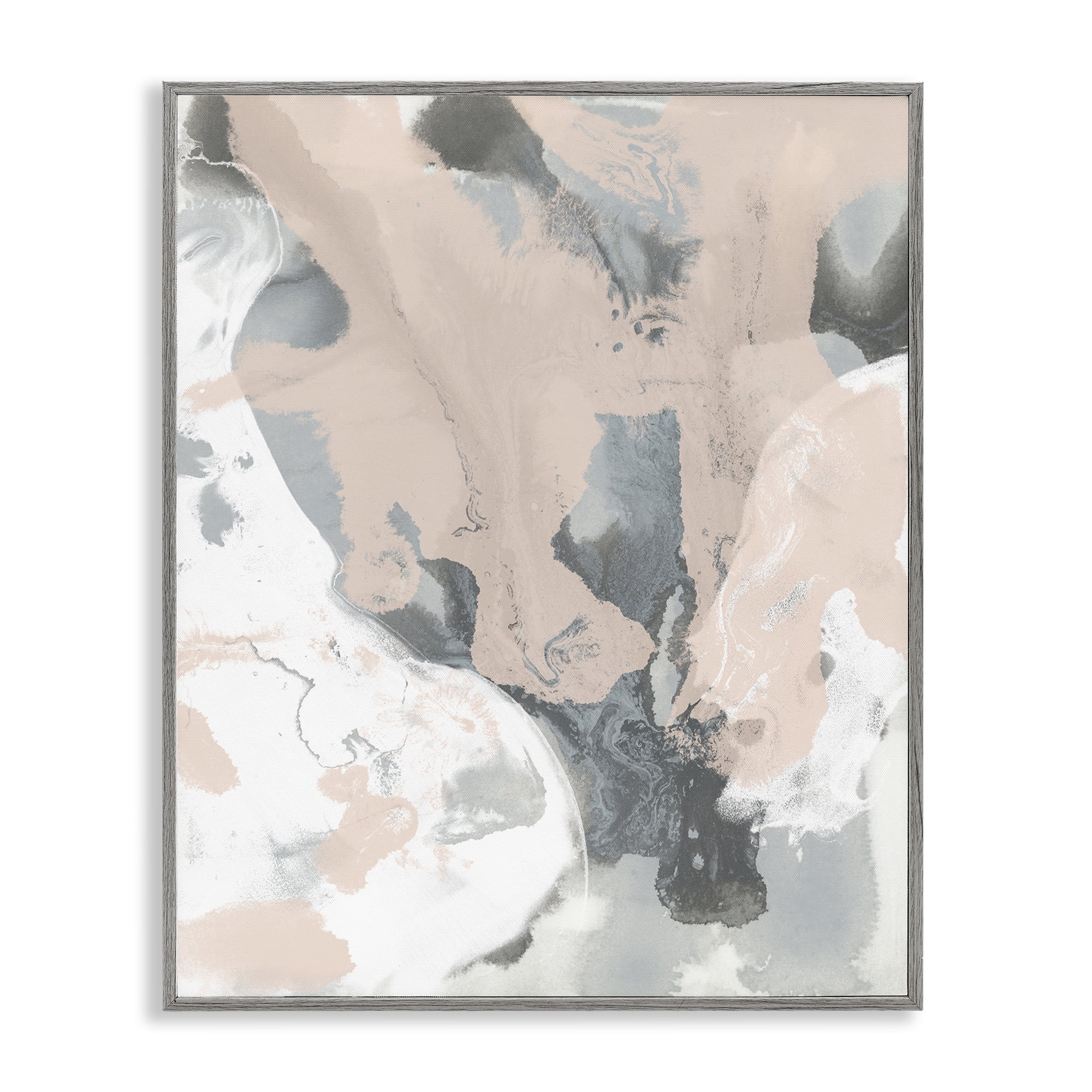 Stupell Industries Organic Fluid Abstraction Abstract Painting Gray Framed Art Print Wall Art, 24 x 30