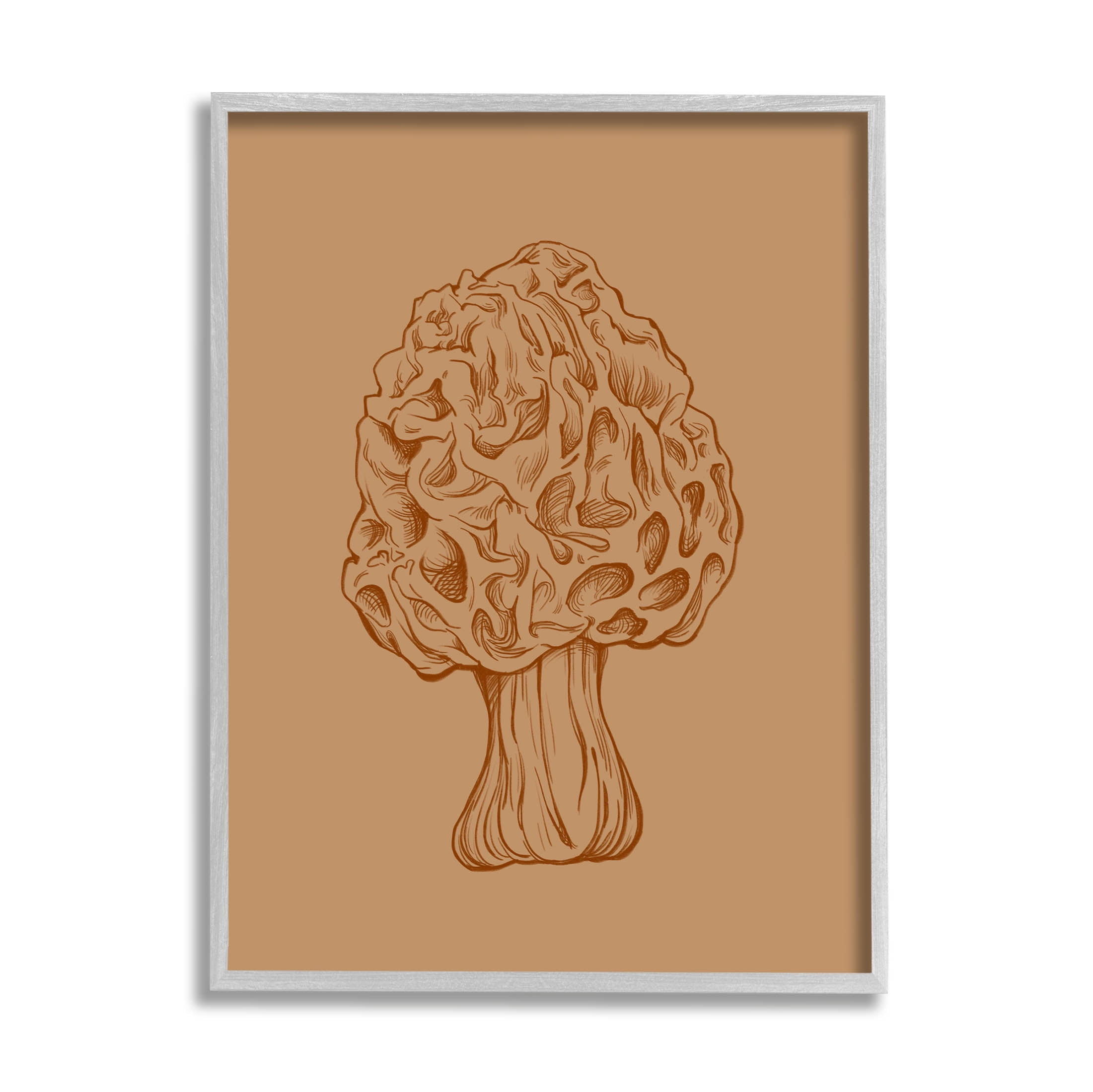 Organic Mushroom Study Brown Canvas Print with Gray Frame