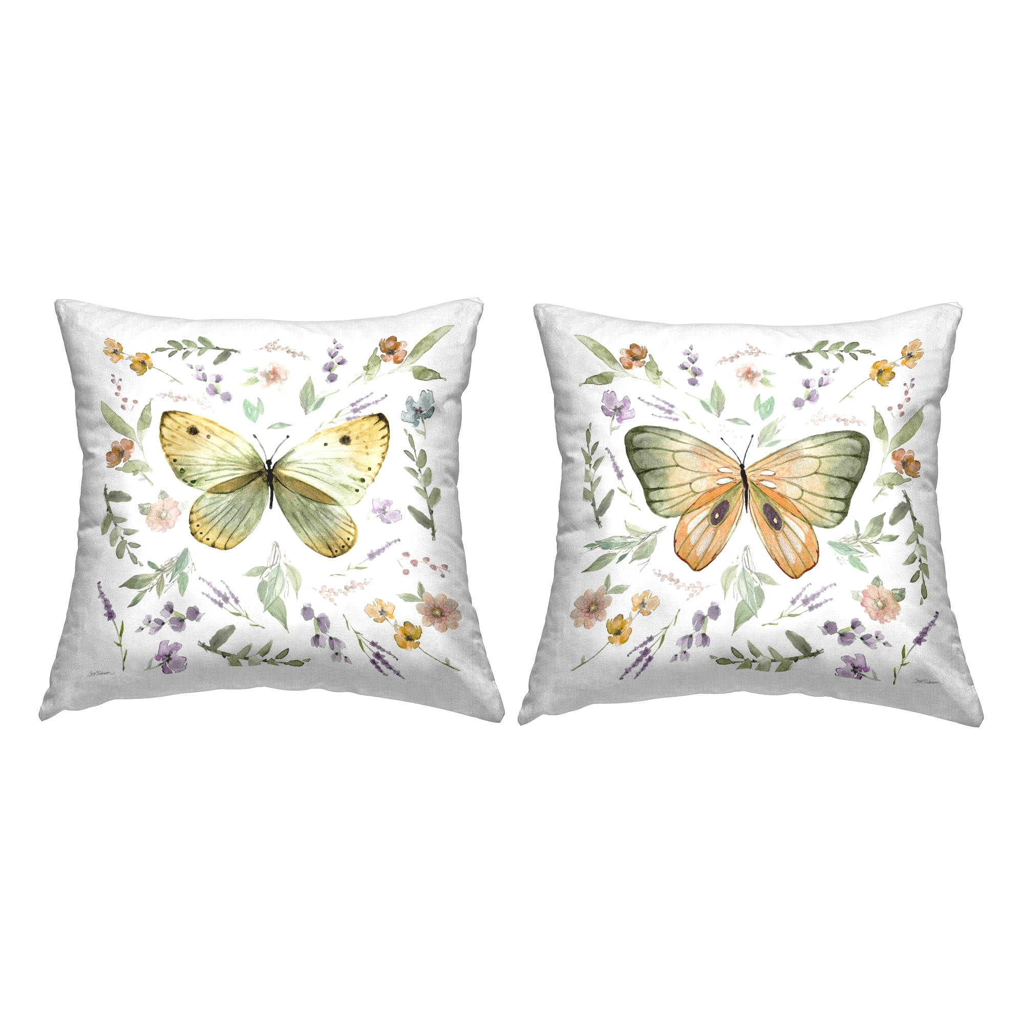 Stupell Industries Organic Nature & Butterflies Decorative Printed Throw Pillow Design by Carol Robinson.