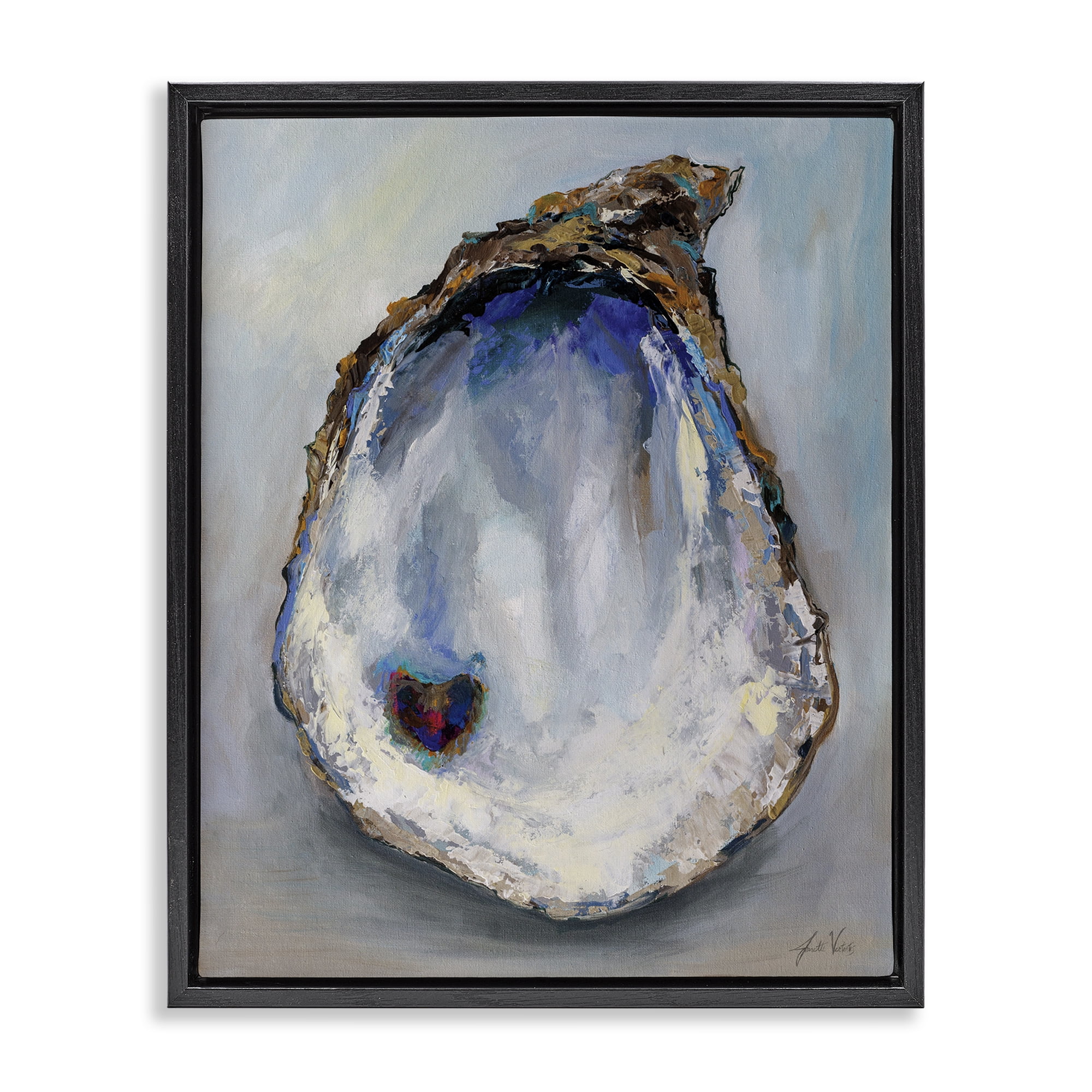 Stupell Industries Organic Oyster Shell Animals & Insects Painting Black Floater Framed Canvas Art Print Wall Art, 17 x 21