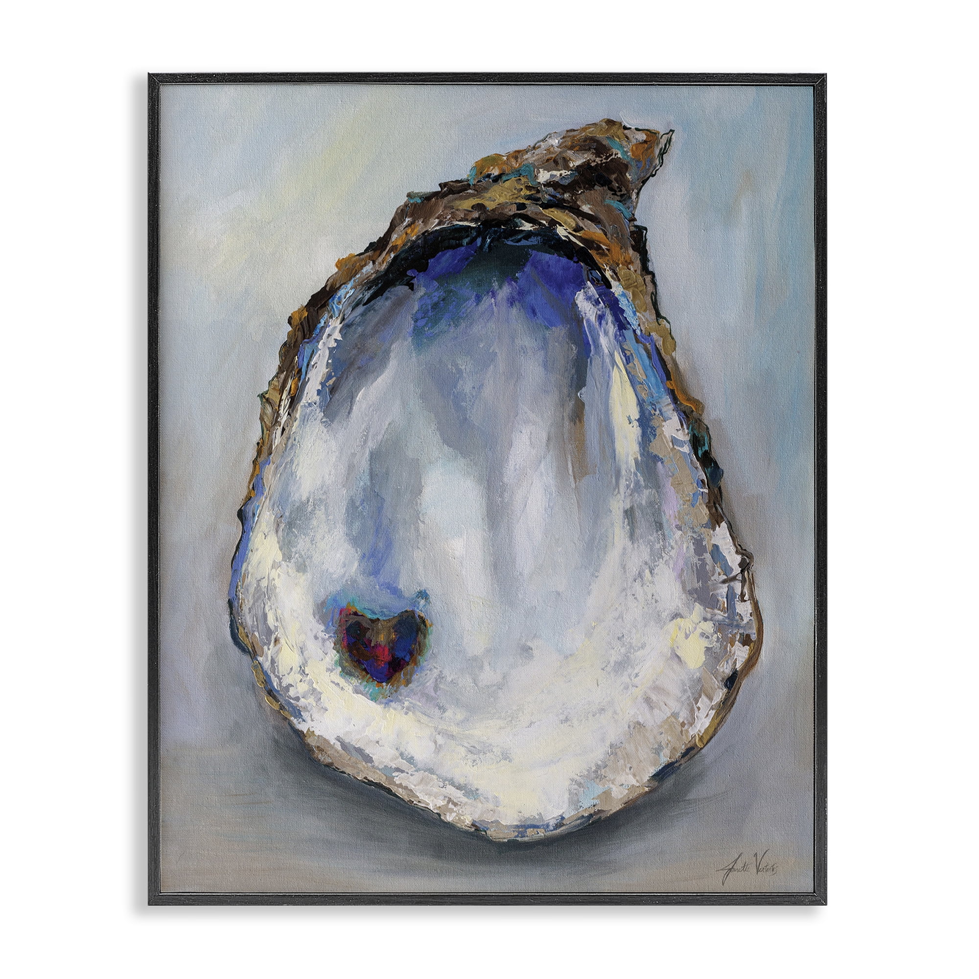 Stupell Industries Organic Oyster Shell Animals & Insects Painting Black Framed Art Print Wall Art, 16 x 20