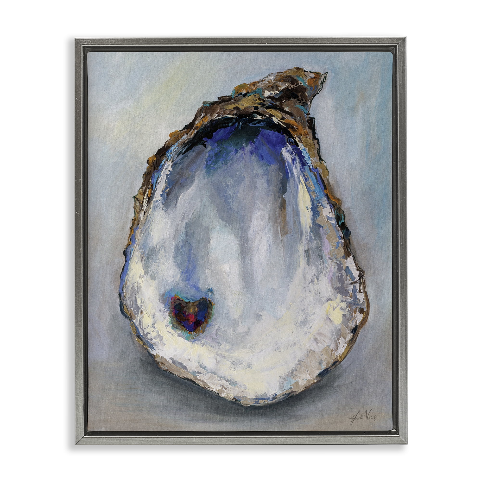 Stupell Industries Organic Oyster Shell Animals & Insects Painting Gray Floater Framed Canvas Art Print Wall Art, 25 x 31