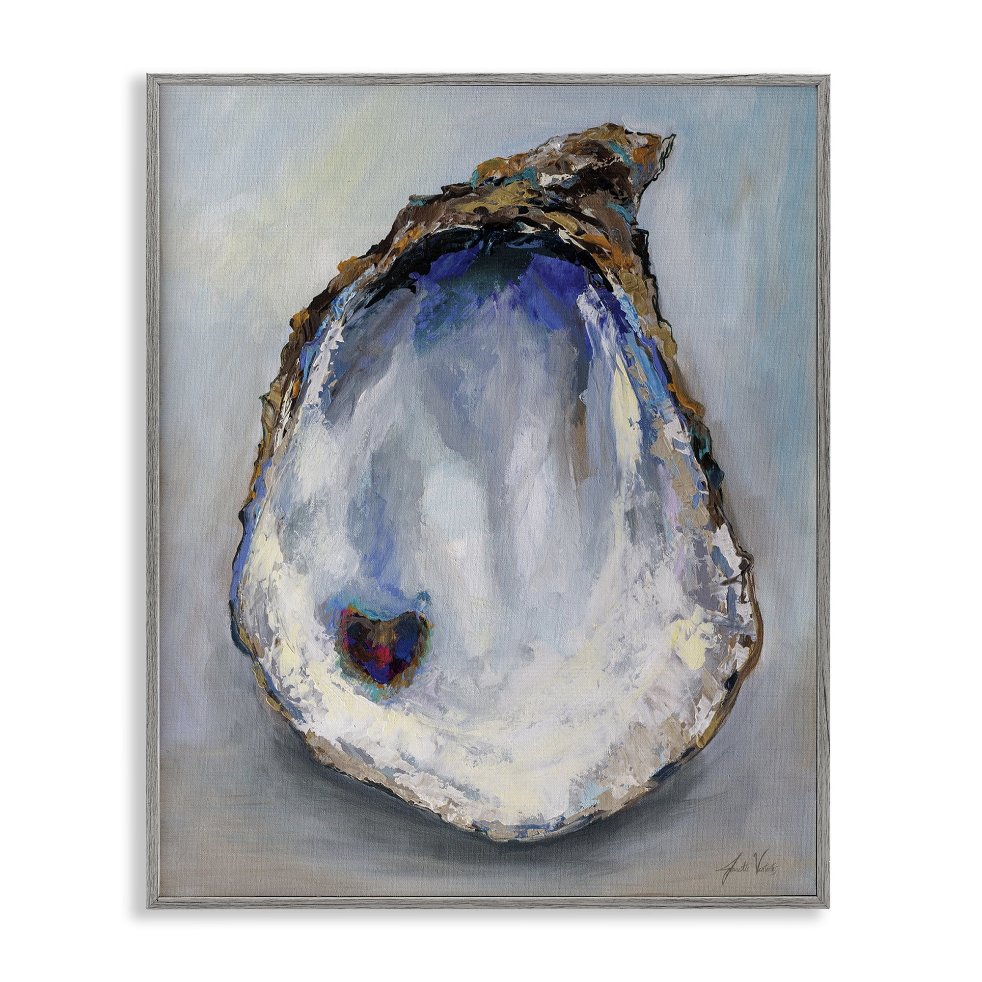 Stupell Industries Organic Oyster Shell Animals & Insects Painting Gray Framed Art Print Wall Art, 11 x 14