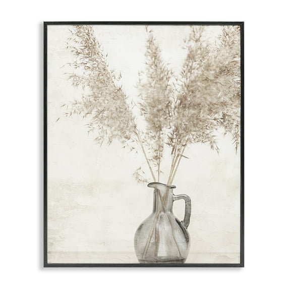 Stupell Industries Organic Pampas Vase Botanical & Floral Painting Black Framed Art Print Wall Art, 11 x 14