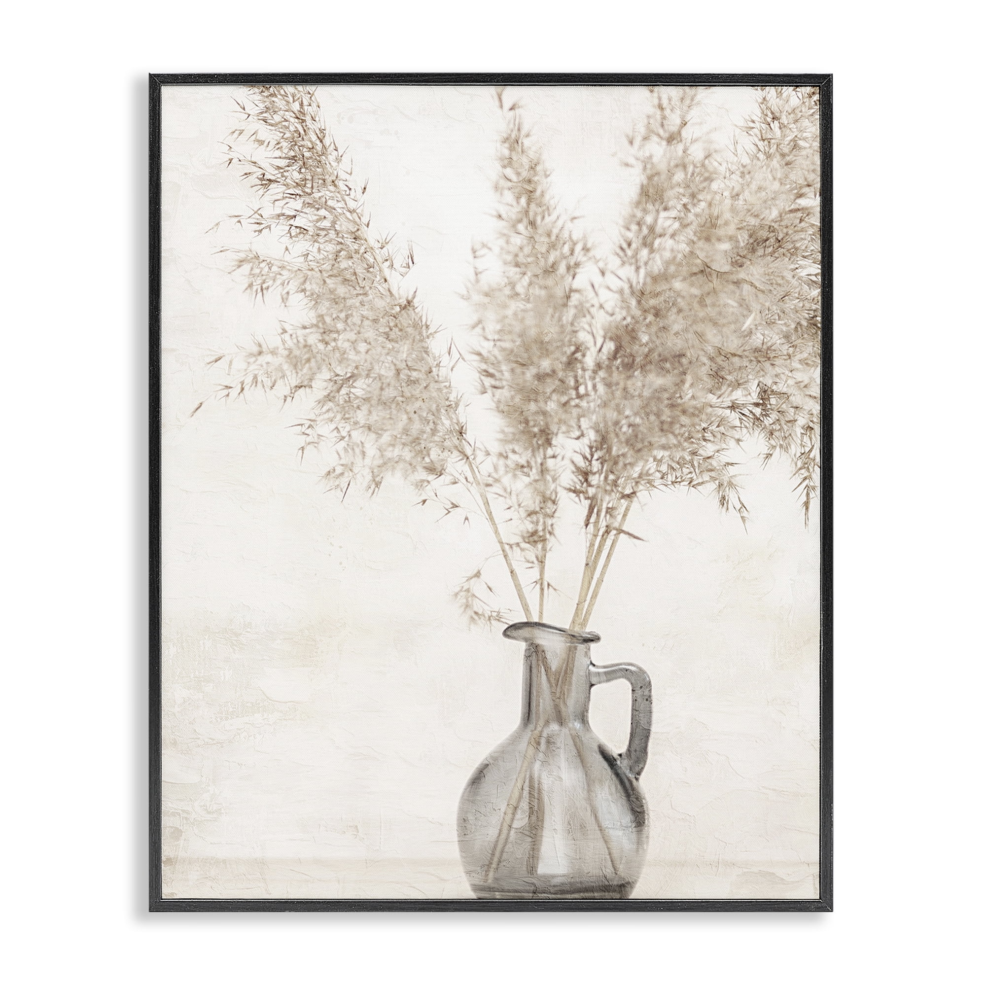 Stupell Industries Organic Pampas Vase Botanical & Floral Painting Black Framed Art Print Wall Art, 16 x 20