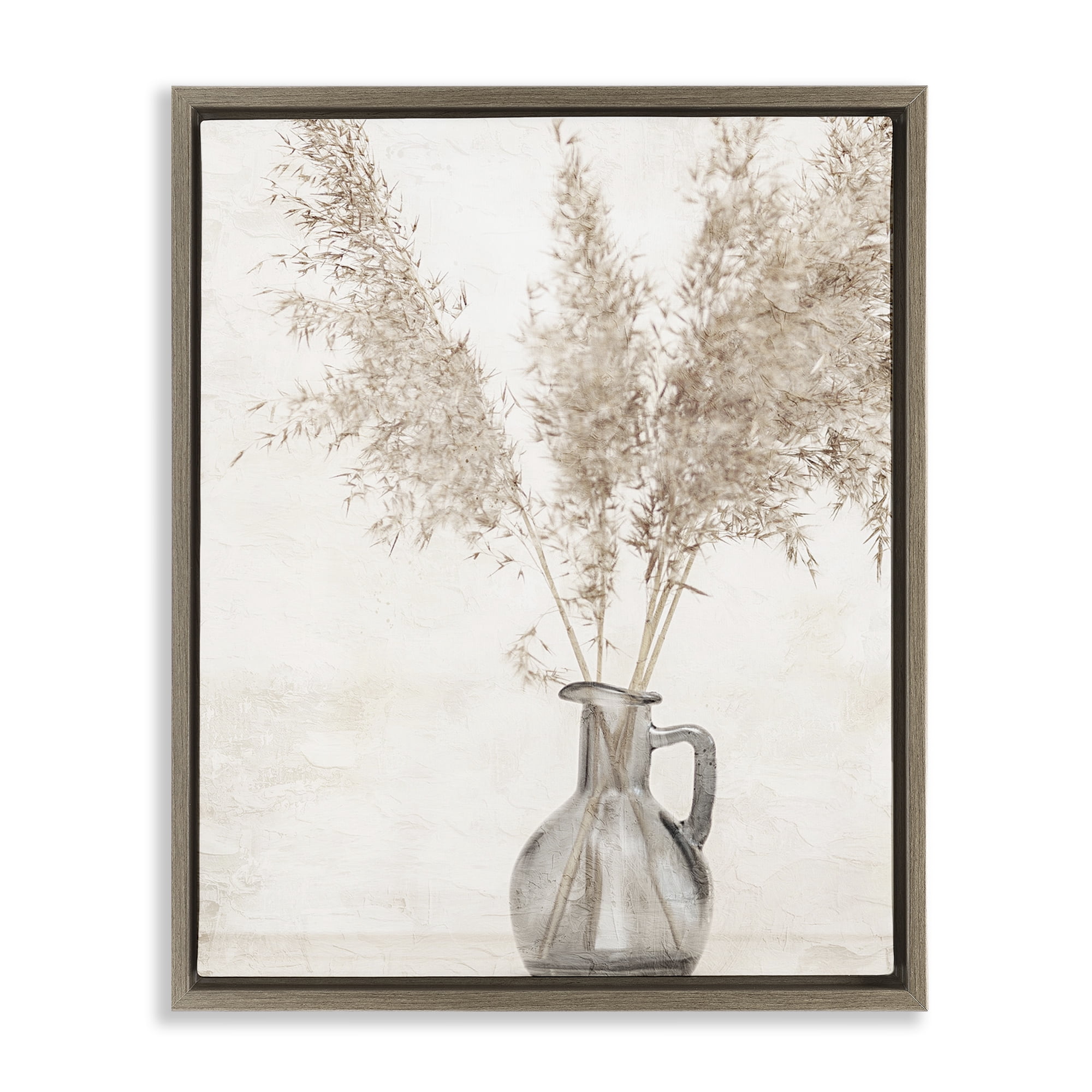 Stupell Industries Organic Pampas Vase Botanical & Floral Painting Brown Floater Framed Art Print Wall Art, 25 x 31
