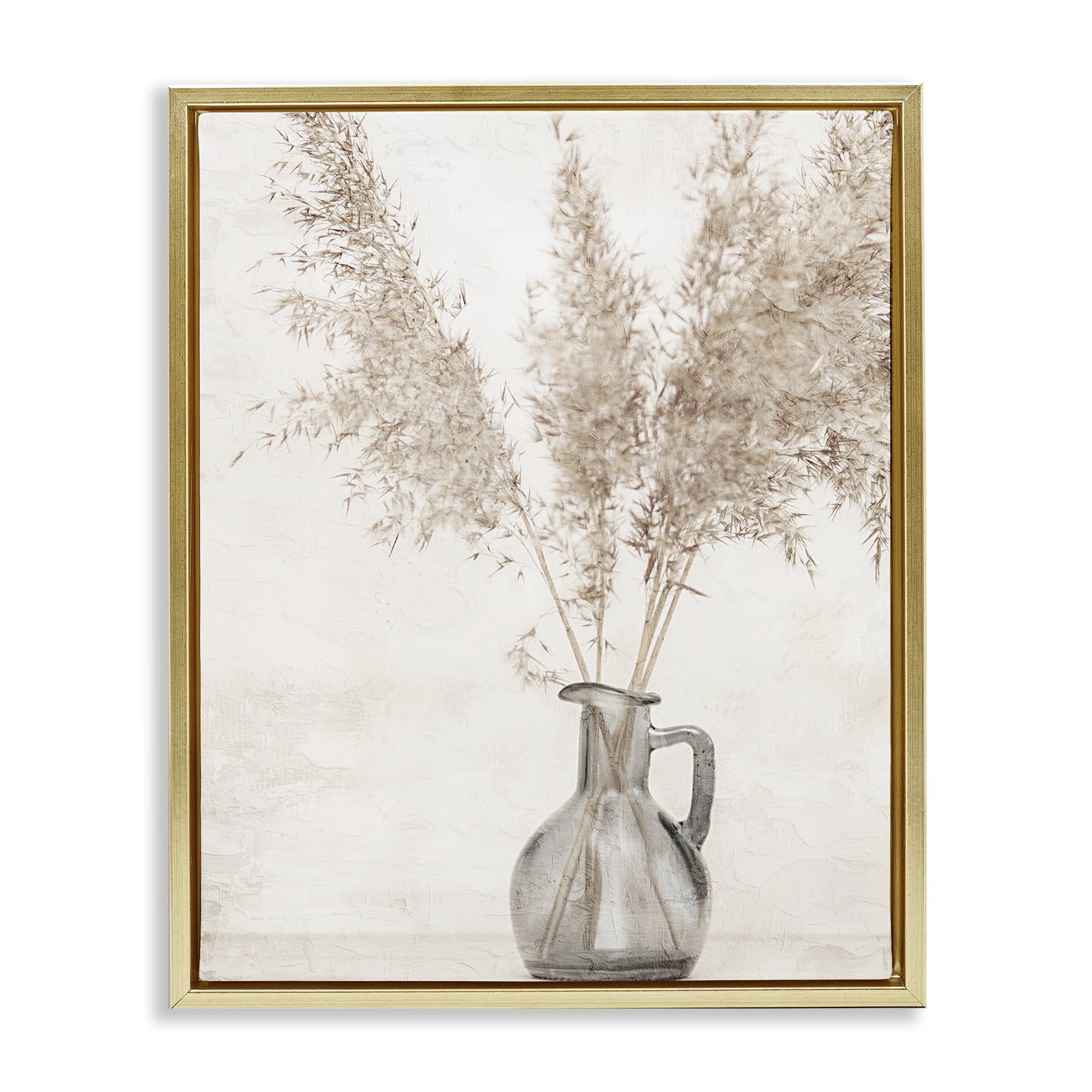 Stupell Industries Organic Pampas Vase Botanical & Floral Painting Gold Floater Framed Art Print Wall Art, 25 x 31