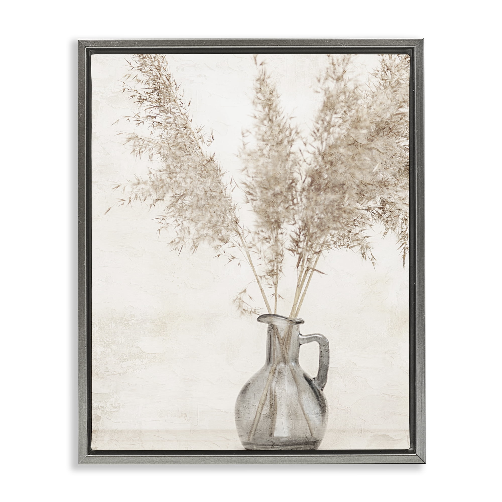Stupell Industries Organic Pampas Vase Botanical & Floral Painting Gray Floater Framed Art Print Wall Art, 25 x 31