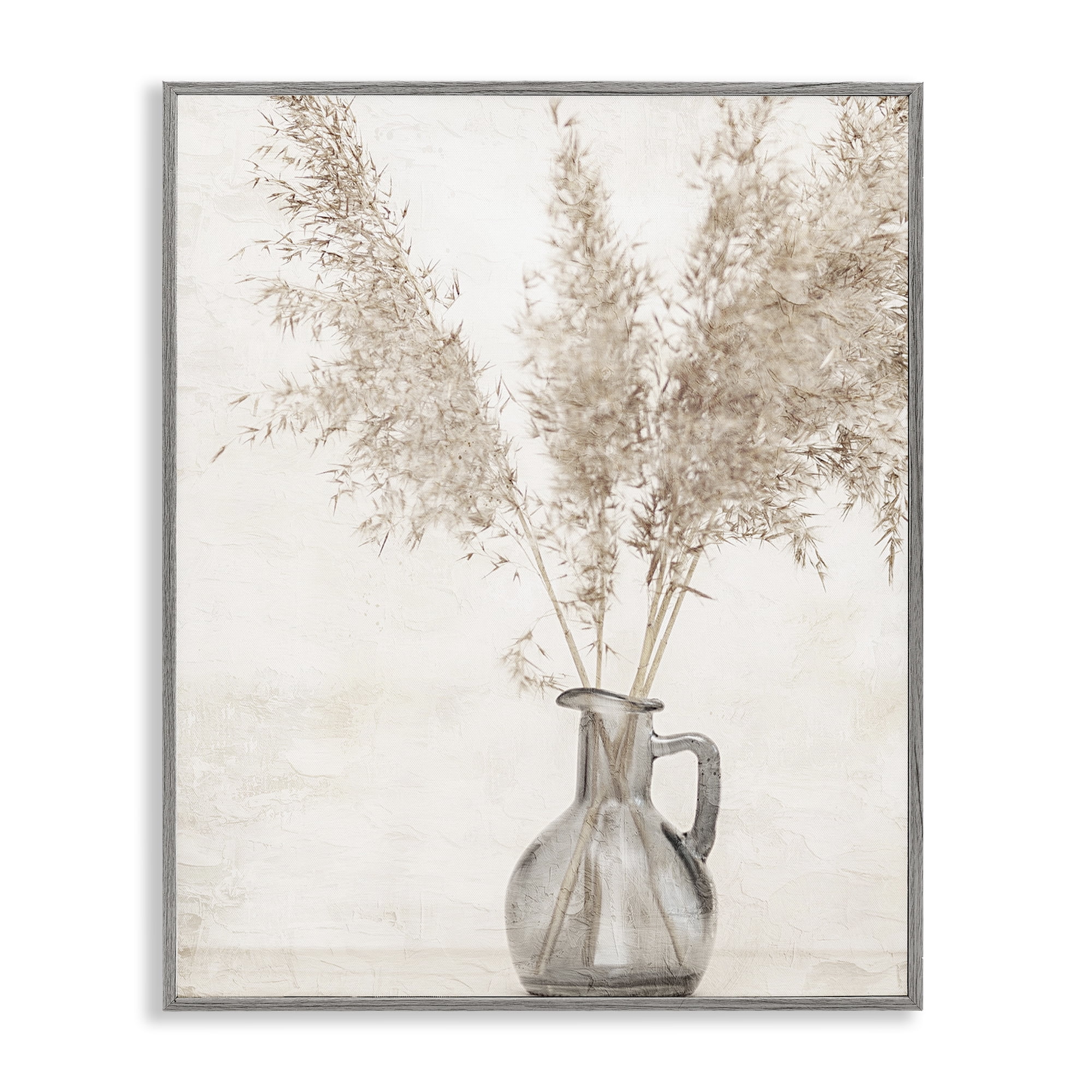 Stupell Industries Organic Pampas Vase Botanical & Floral Painting Gray Framed Art Print Wall Art, 11 x 14