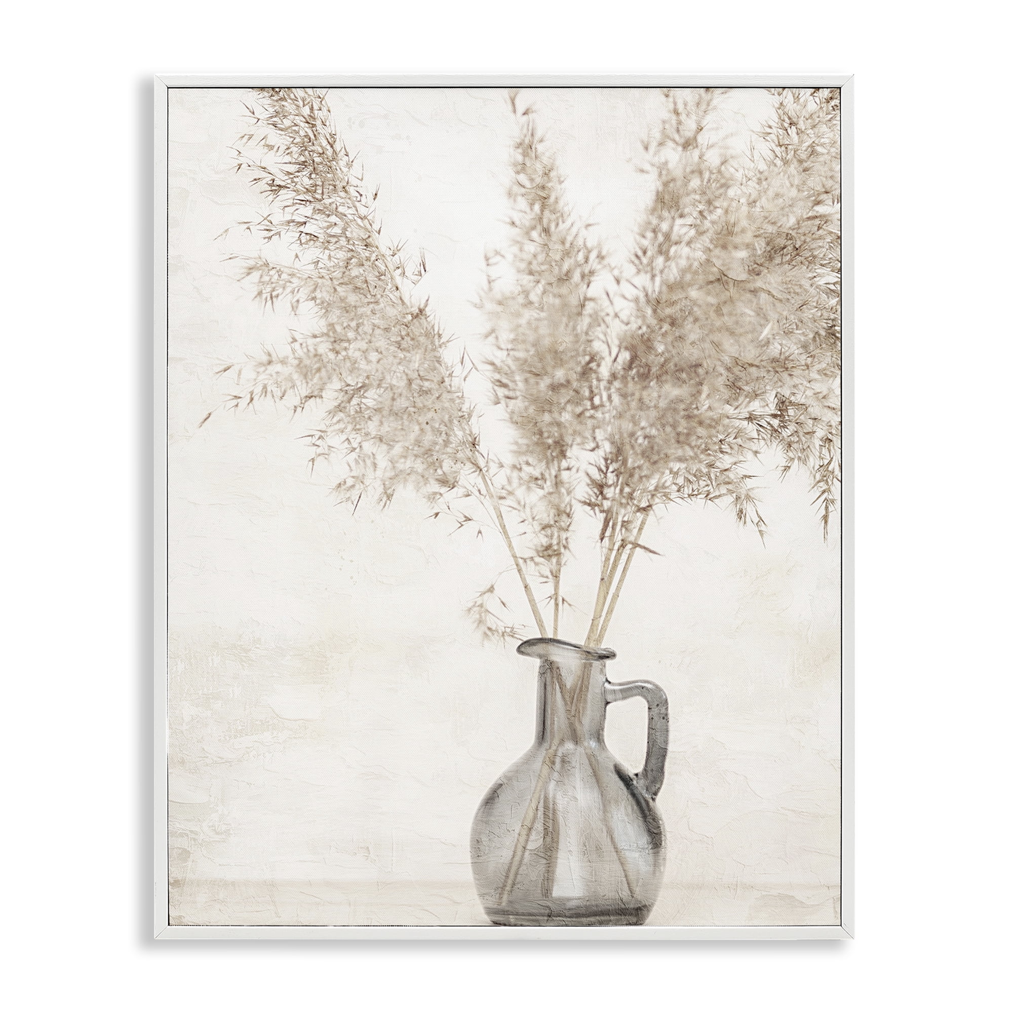 Stupell Industries Organic Pampas Vase Botanical & Floral Painting White Framed Art Print Wall Art, 16 x 20