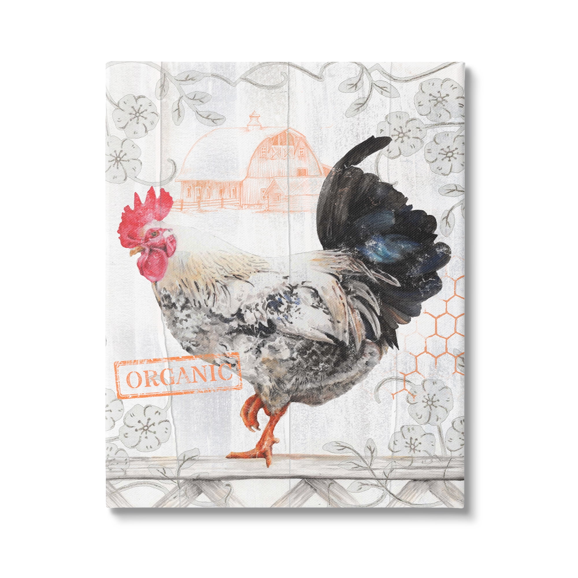 Stupell Industries Organic Pattern Rooster Animals & Insects Painting Gallery Wrapped Canvas Art Print Wall Art, 24 x 30