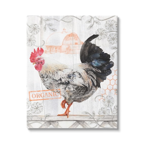 Stupell Industries Organic Pattern Rooster Animals & Insects Painting Gallery Wrapped Canvas Art Print Wall Art, 30 x 40