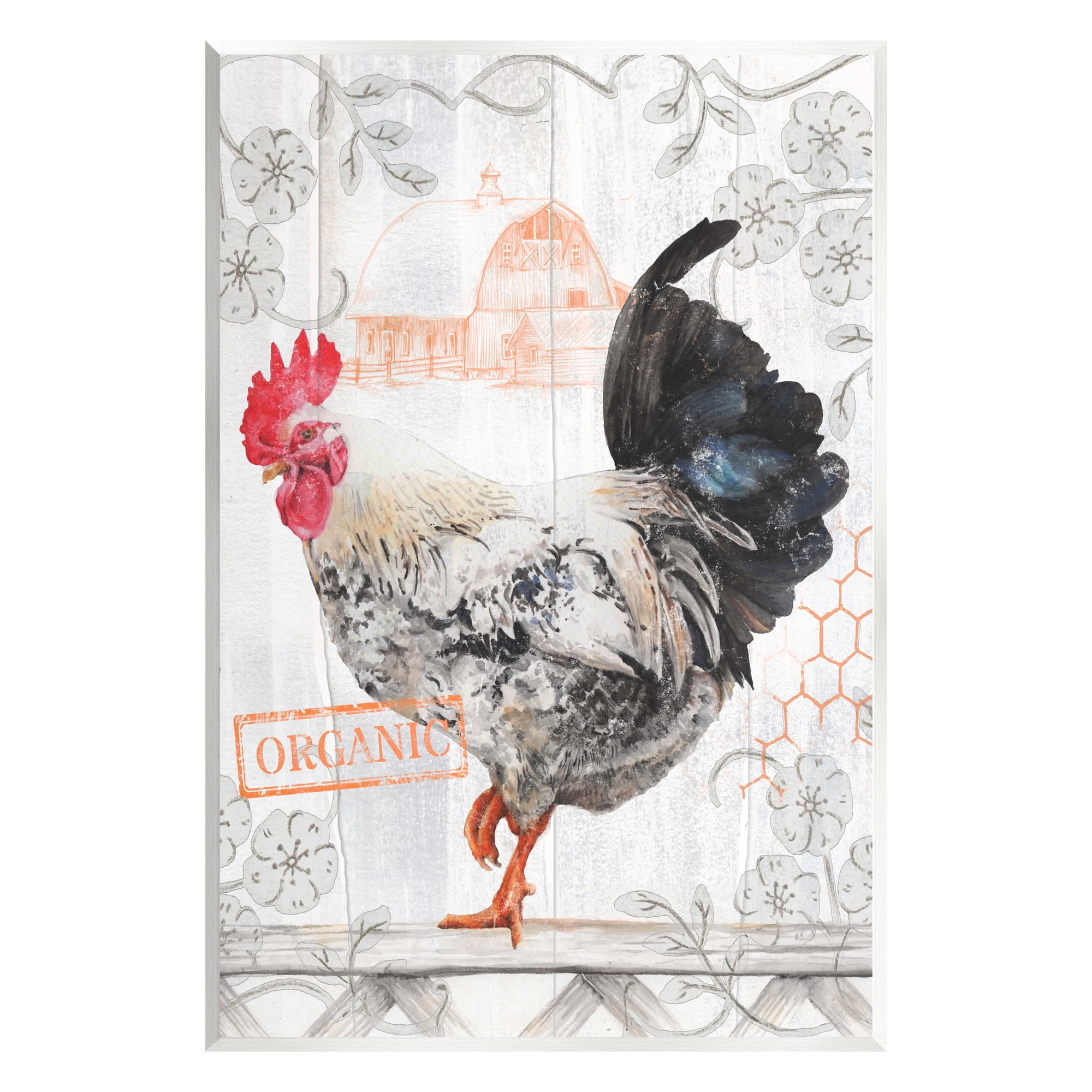 Stupell Industries Organic Pattern Rooster Animals & Insects Painting Unframed Art Print Wall Art, 13 x 19