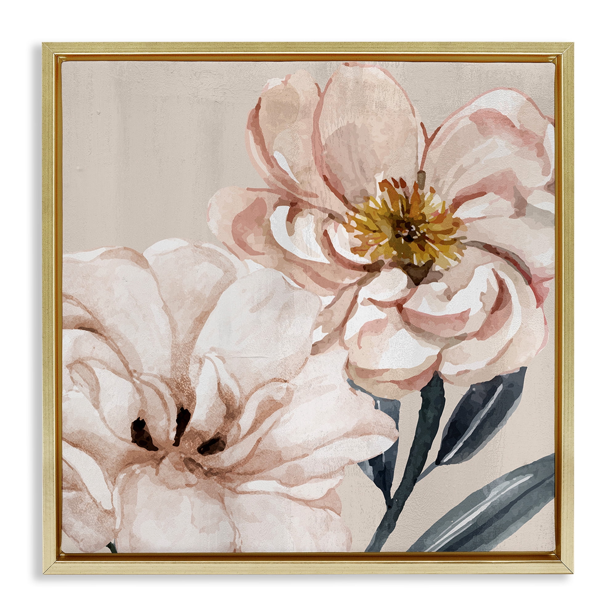 Stupell Industries Organic Pink Poppy Petals Botanical & Floral Painting Gold Floater Framed Canvas Art Print Wall Art, 25 x 25