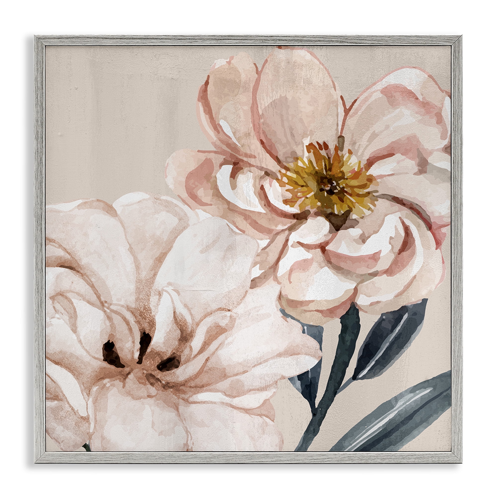 Stupell Industries Organic Pink Poppy Petals Botanical & Floral Painting Gray Framed Art Print Wall Art, 12 x 12
