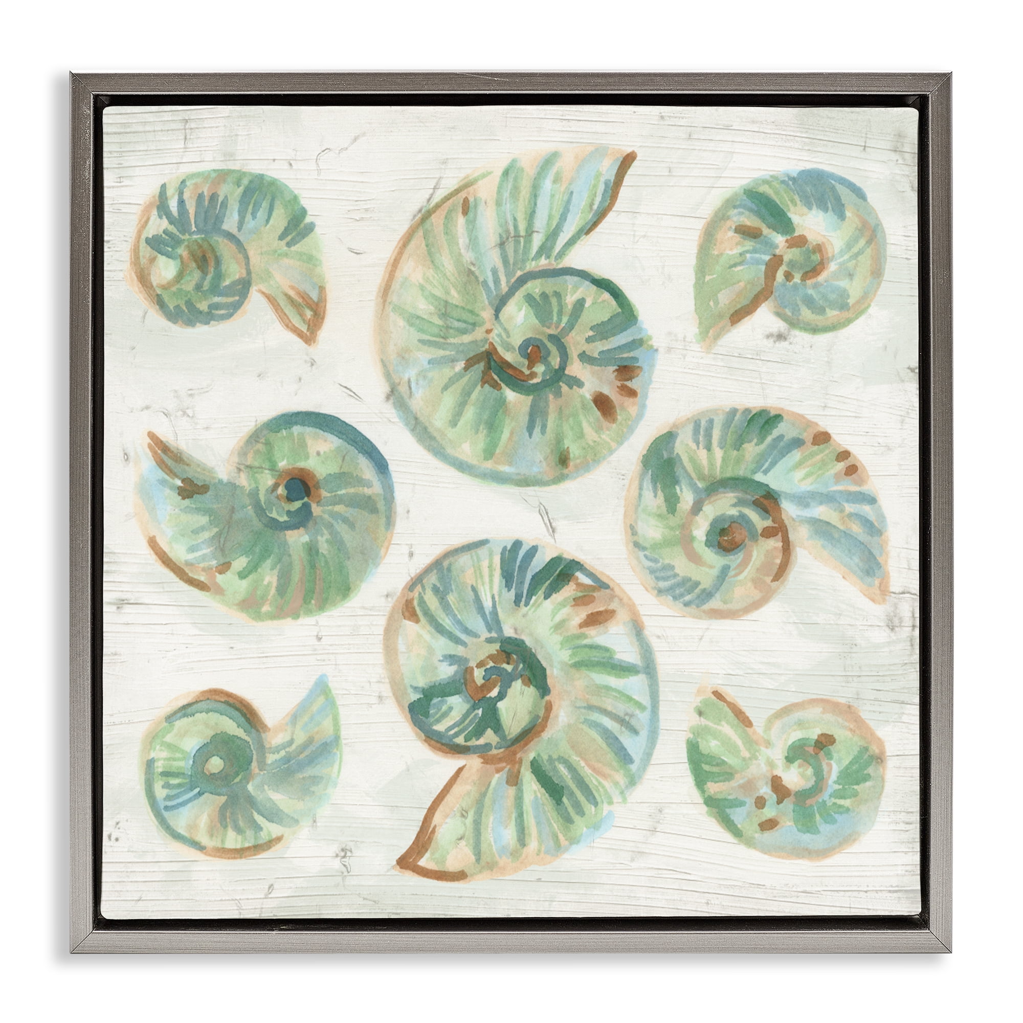 Stupell Industries Organic Saltwashed Shells Gray Framed Floater Canvas Wall Art, design by June Erica Vess