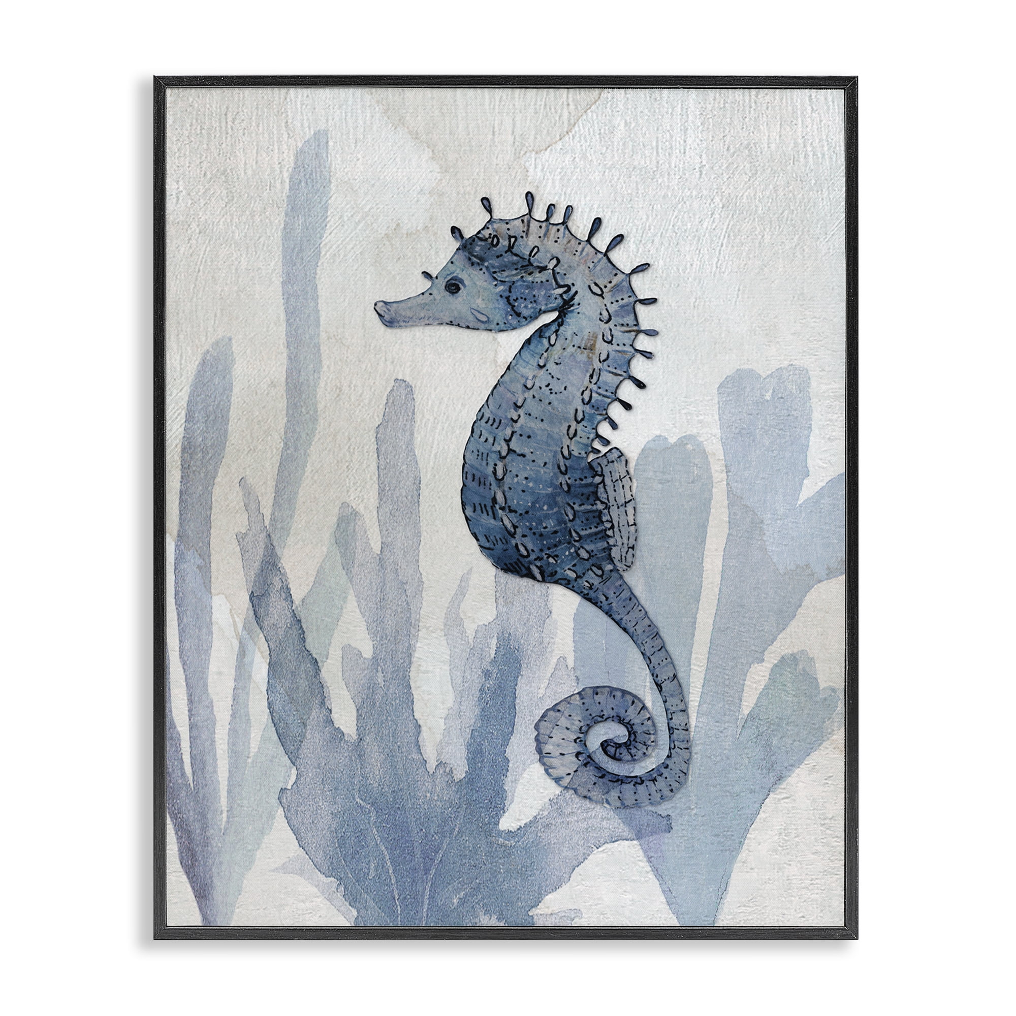 Stupell Industries Organic Seaweed & Seahorse Black Framed Giclee Art, design by Susan Jill