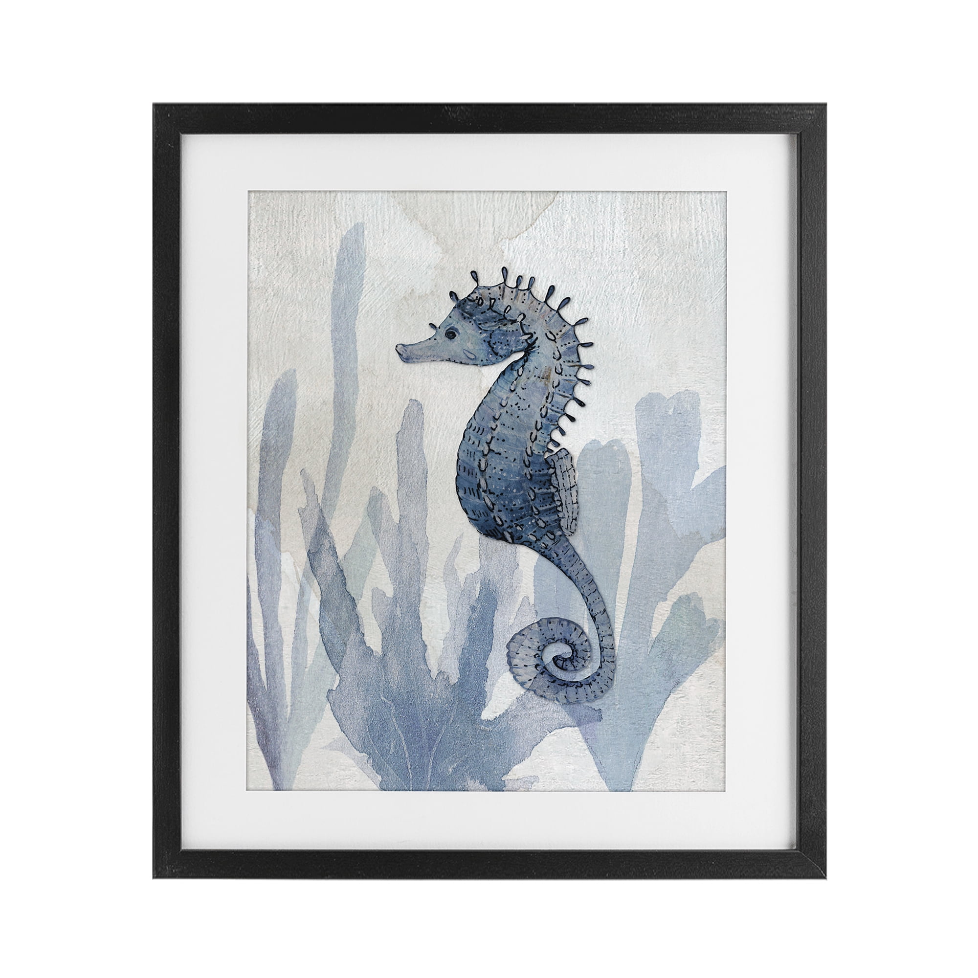 Stupell Industries Organic Seaweed & Seahorse Black Framed Print Under Glass, design by Susan Jill