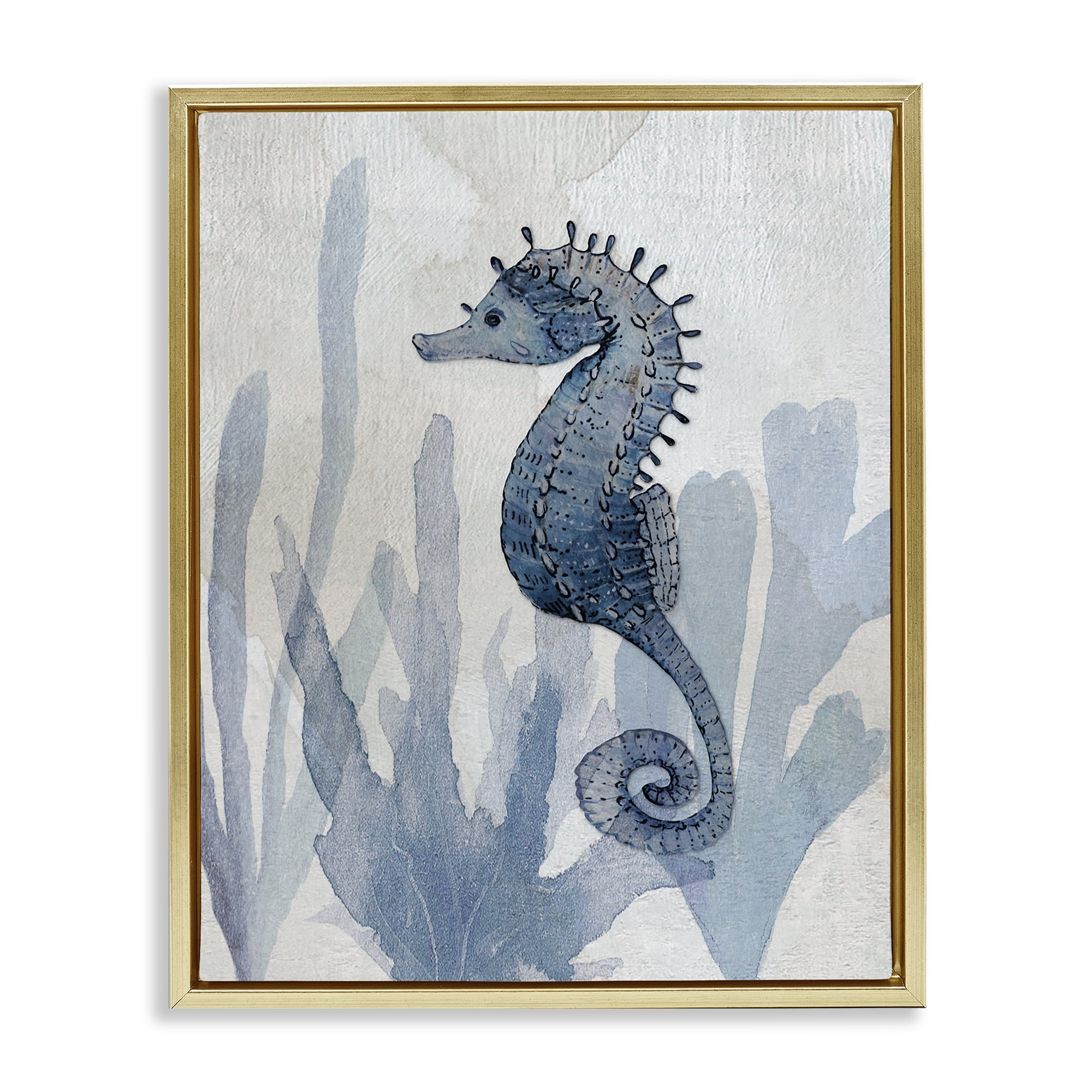 Stupell Industries Organic Seaweed & Seahorse Gold Framed Floater Canvas Wall Art, design by Susan Jill