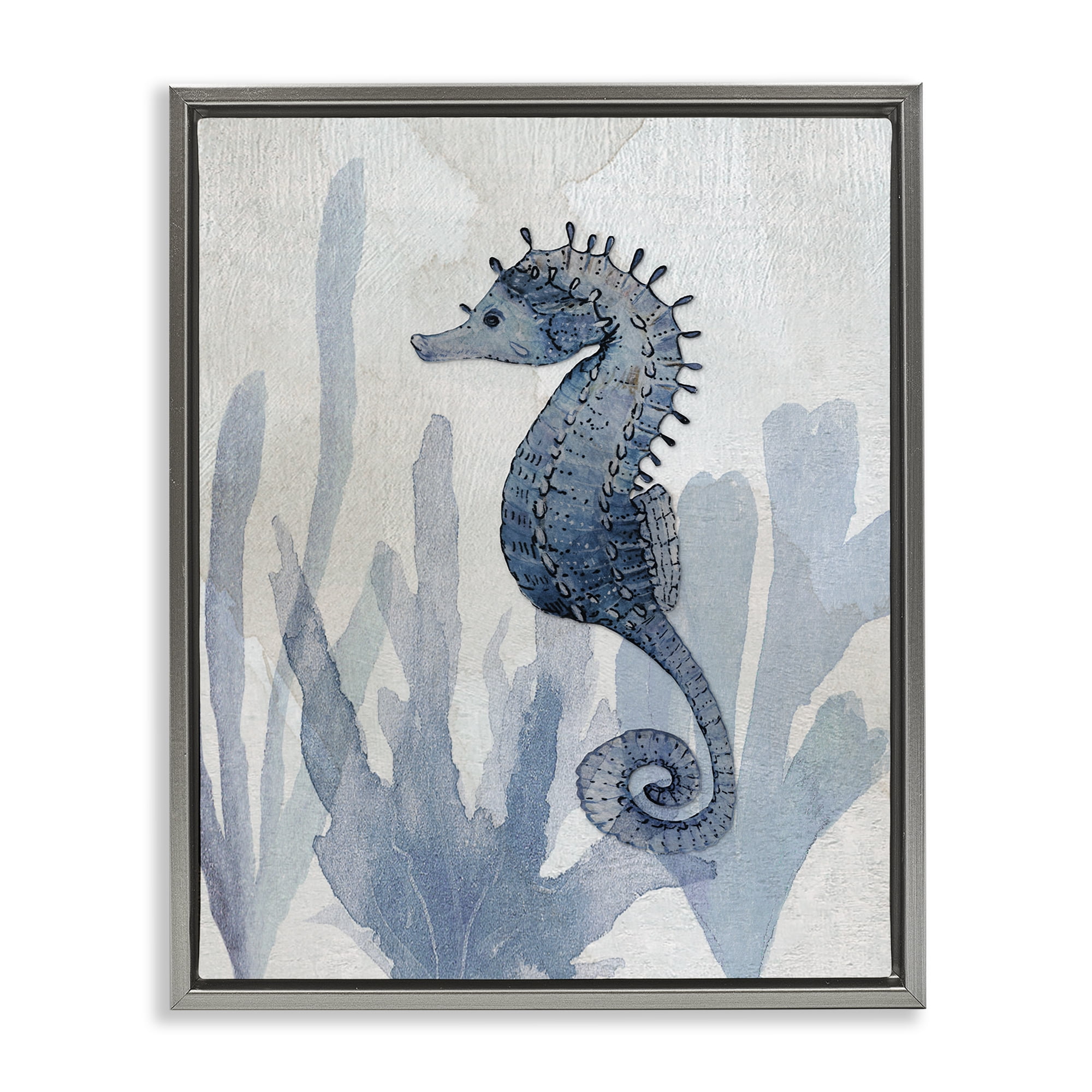 Stupell Industries Organic Seaweed & Seahorse Gray Framed Floater Canvas Wall Art, design by Susan Jill