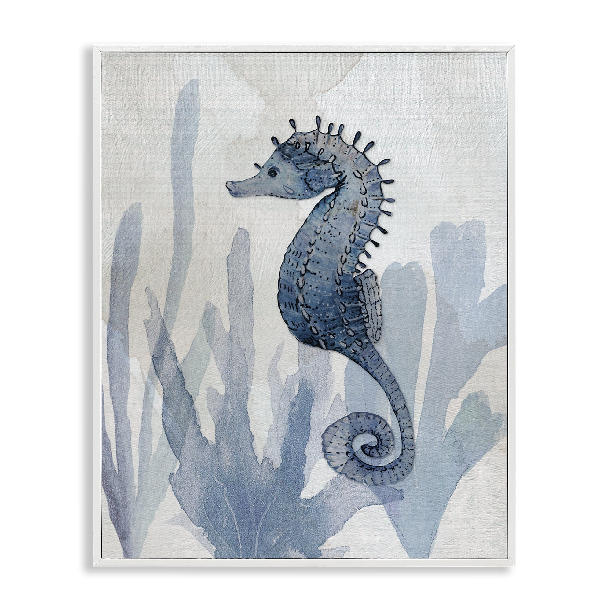 Stupell Industries Organic Seaweed & Seahorse White Framed Giclee Art, design by Susan Jill