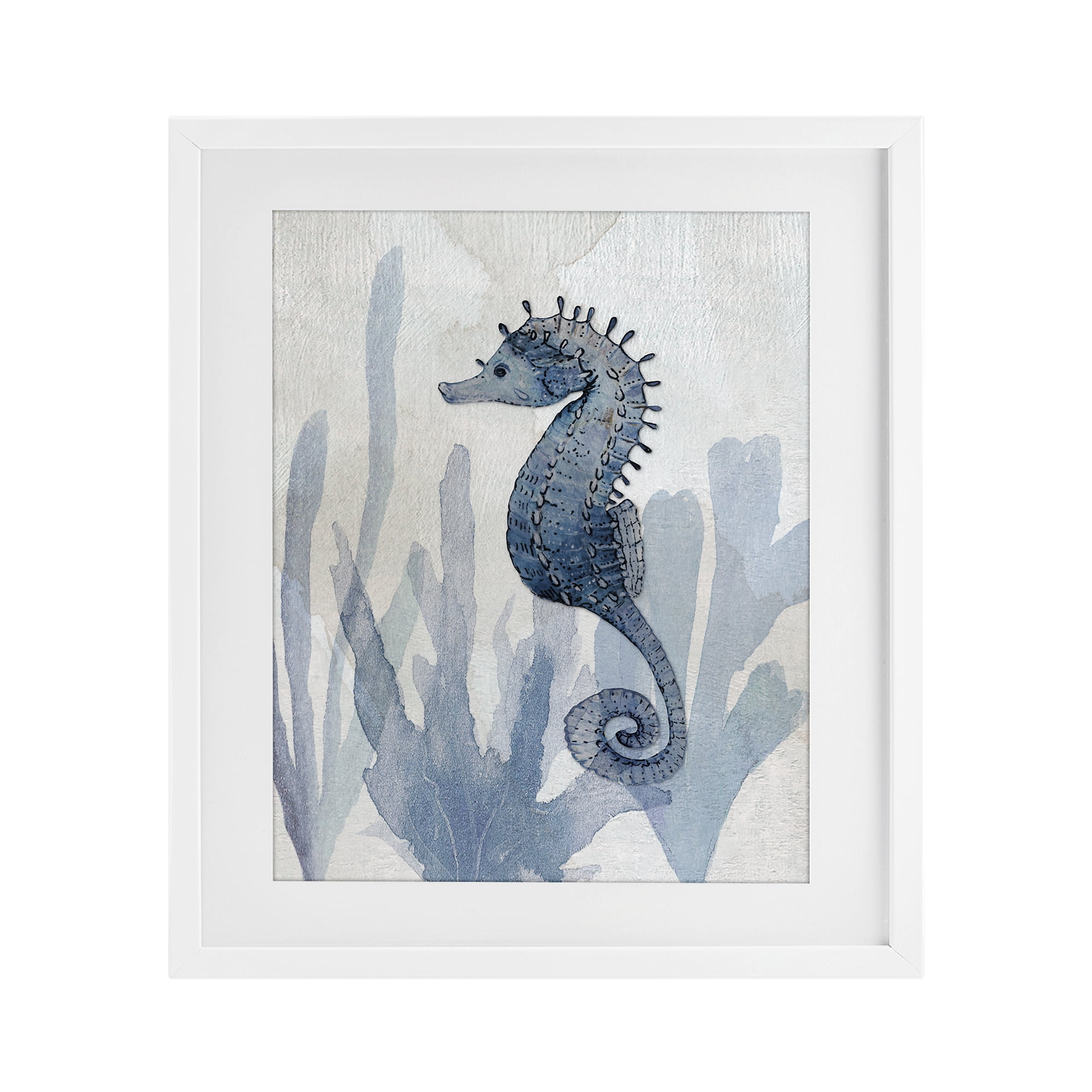 Stupell Industries Organic Seaweed & Seahorse White Framed Print Under Glass, design by Susan Jill