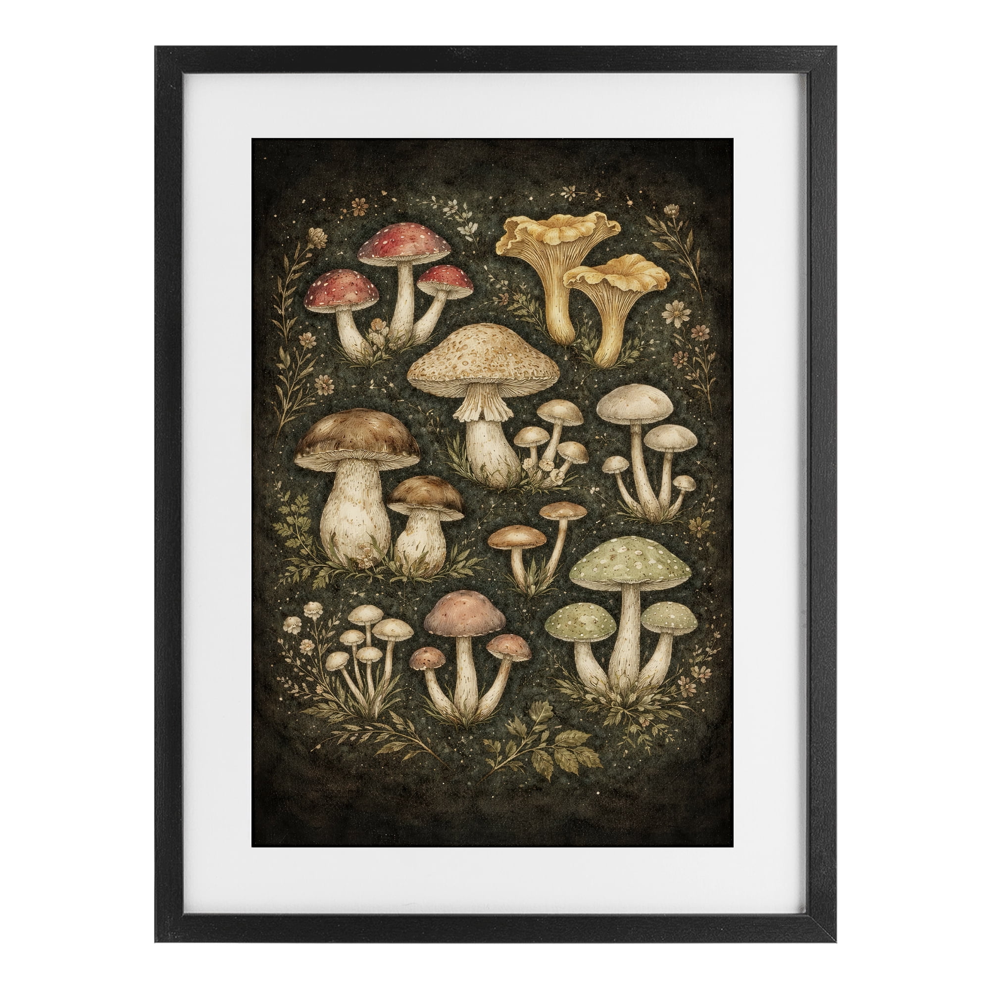 Stupell Industries Organic Sprouting Mushrooms Black Framed Print Under Glass, design by Tom Crehan