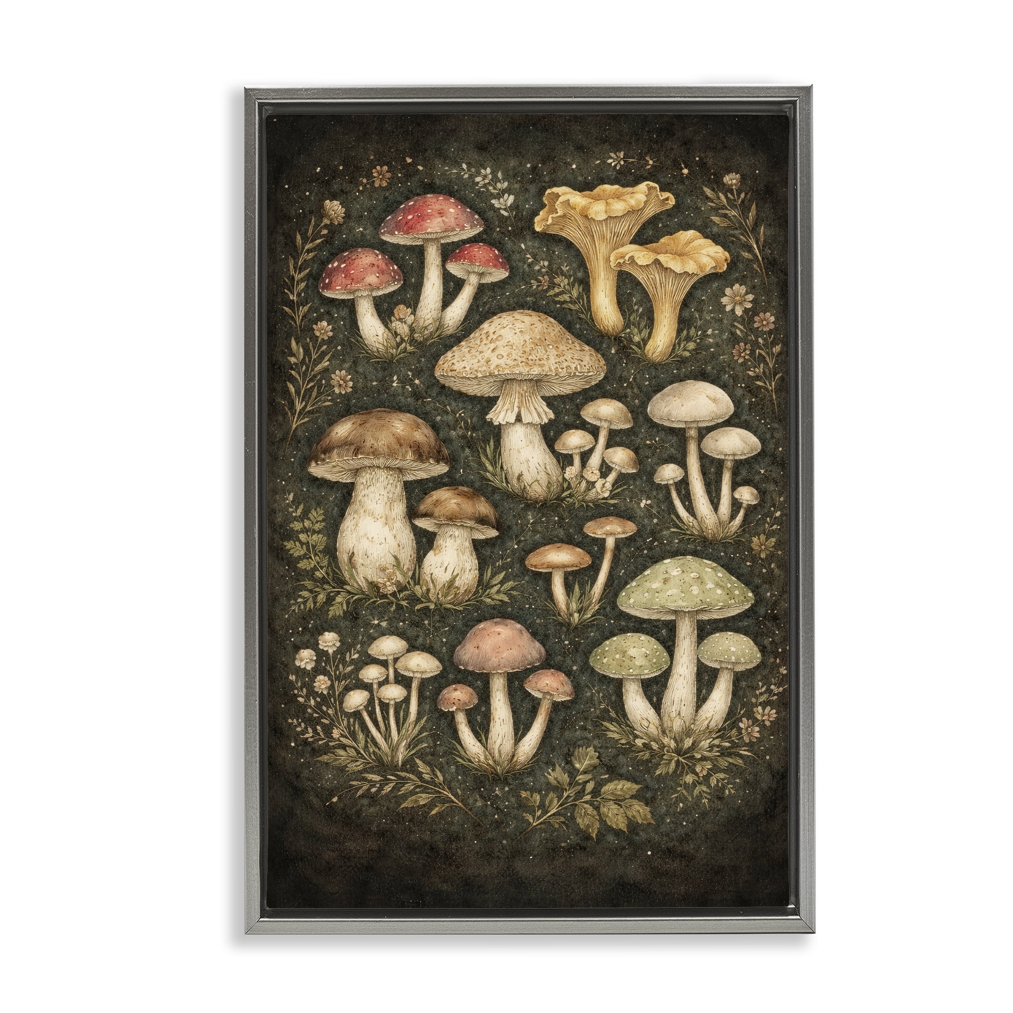 Stupell Industries Organic Sprouting Mushrooms Gray Framed Floater Canvas Wall Art, design by Tom Crehan