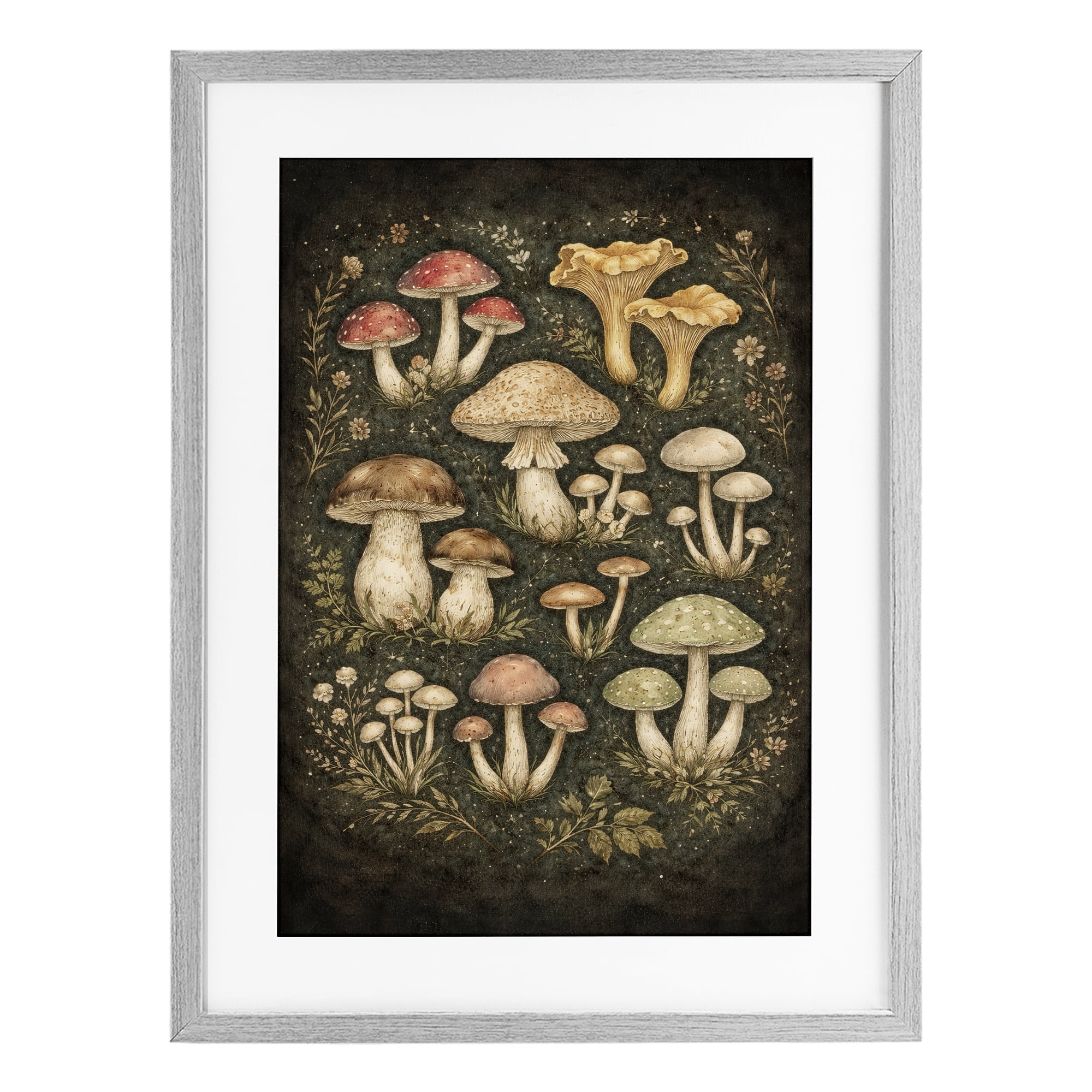 Stupell Industries Organic Sprouting Mushrooms Gray Framed Print Under Glass, design by Tom Crehan