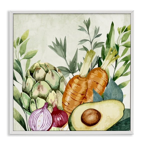 Stupell Industries Organic Vegetable Harvest Food & Beverage Painting White Framed Art Print Wall Art, 12 x 12