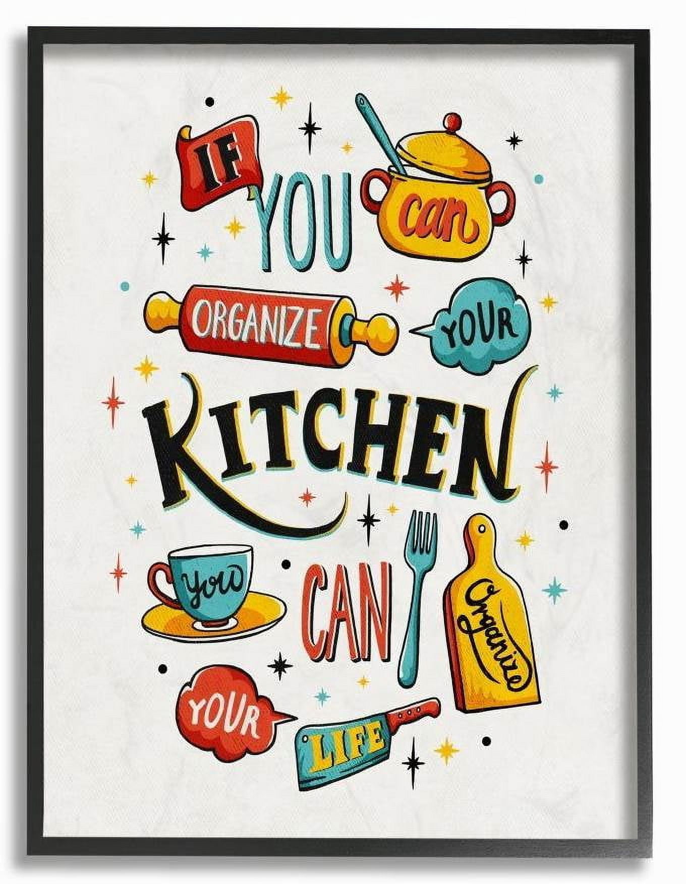 Stupell Industries Organize Your Kitchen Inspirational Vintage Comic Book Word Design Framed Wall Art by Ester Kay