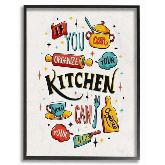 Stupell Industries Organize Your Kitchen Inspirational Vintage Comic Book Word Design Framed Wall Art by Ester Kay