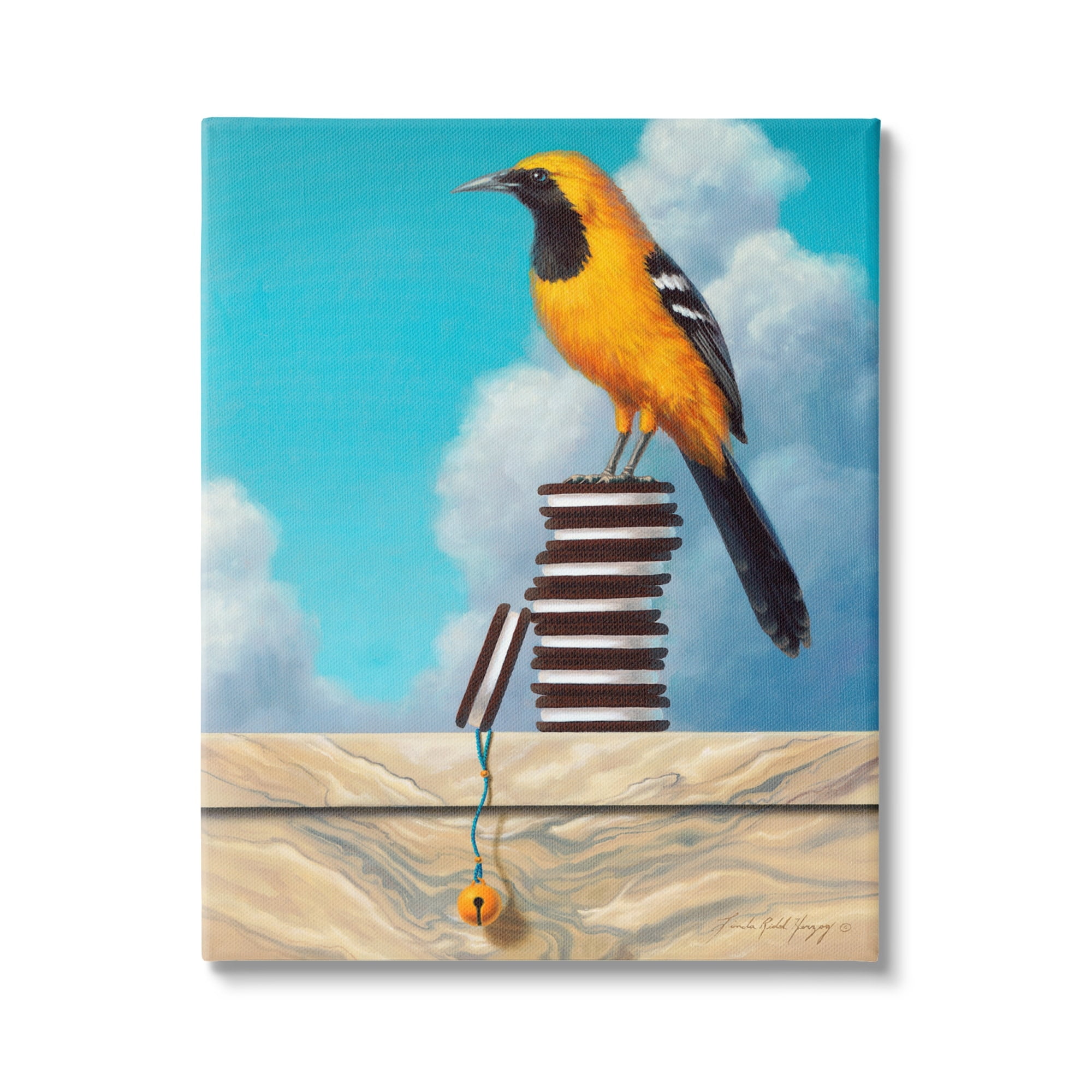 Stupell Industries Oriole Bird Sandwich Cookies Cloudy Sky Painting Canvas Wall Art, 24 x 30, Design by Linda Ridd Herzog
