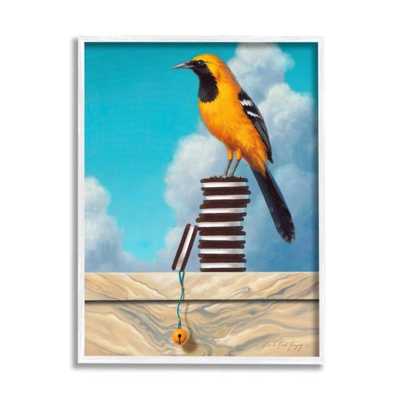 Stupell Industries Oriole Bird Sandwich Cookies Cloudy Sky Painting Framed Wall Art, 11 x 14, Design by Linda Ridd Herzog