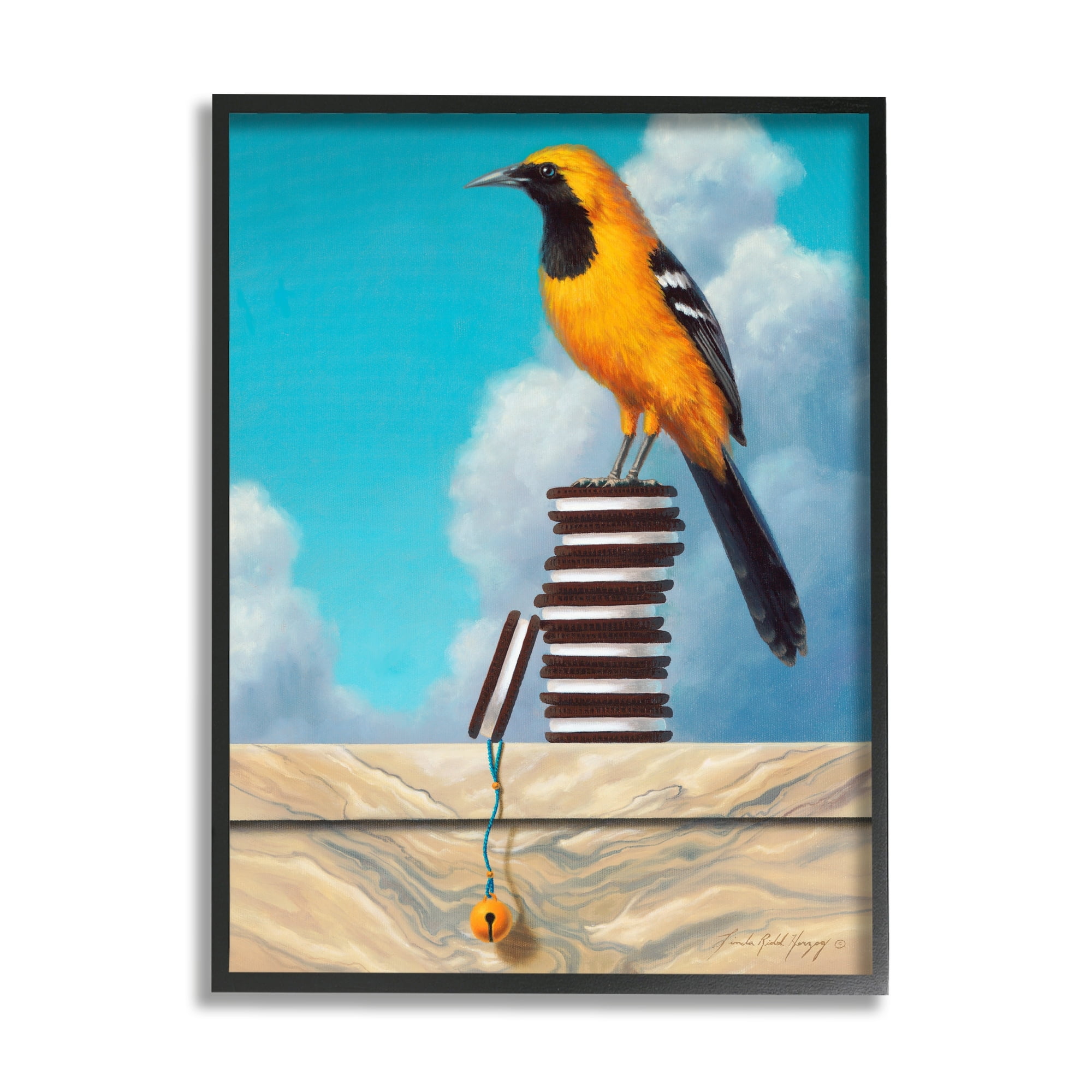 Stupell Industries Oriole Bird Sandwich Cookies Cloudy Sky Painting Framed Wall Art, 16 x 20, Design by Linda Ridd Herzog