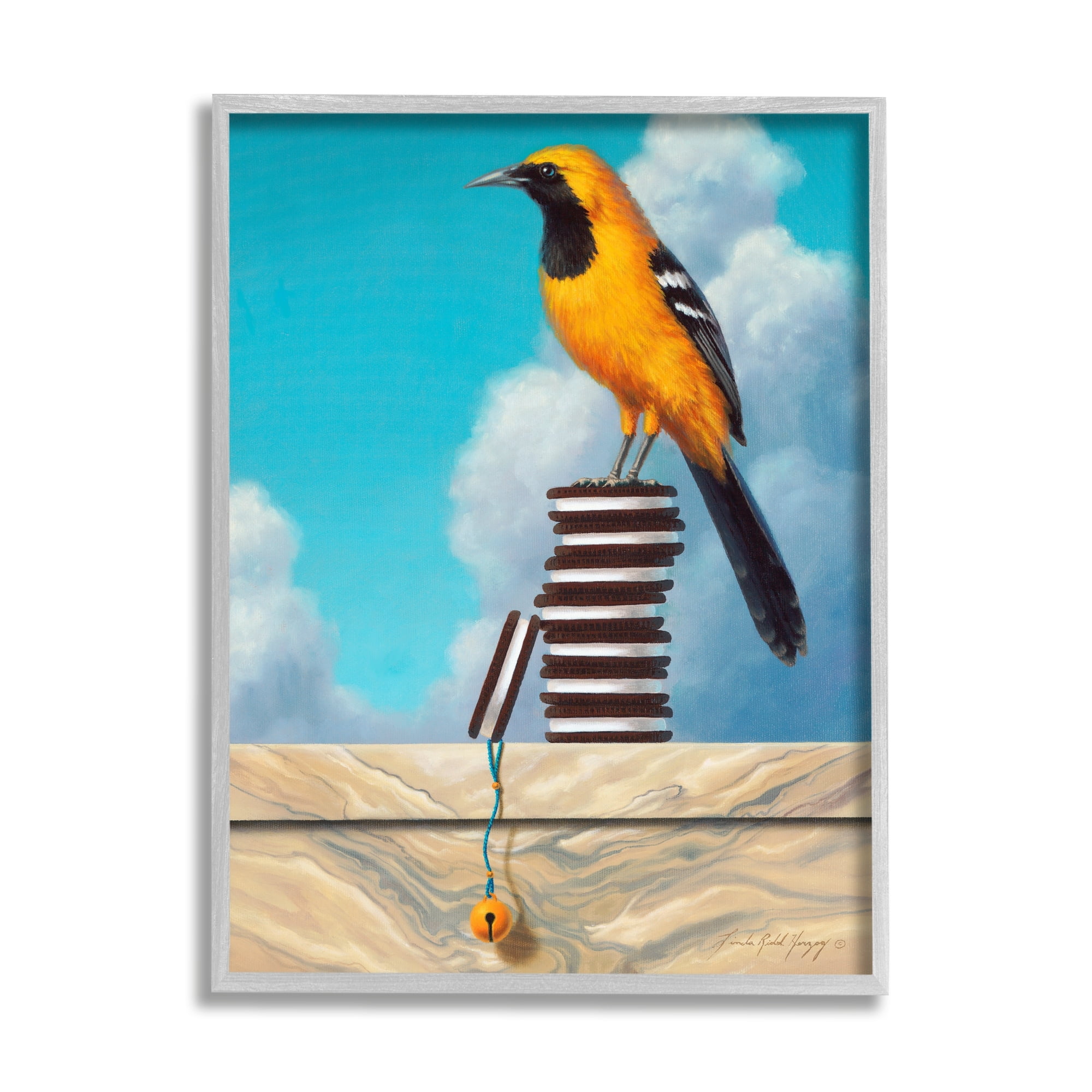 Stupell Industries Oriole Bird Sandwich Cookies Cloudy Sky Painting Framed Wall Art, 24 x 30, Design by Linda Ridd Herzog