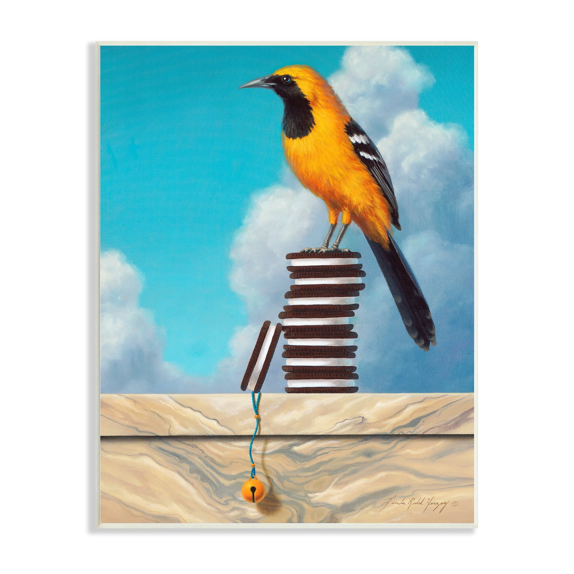 Stupell Industries Oriole Bird Sandwich Cookies Cloudy Sky Painting Wood Wall Art, 10 x 15, Design by Linda Ridd Herzog