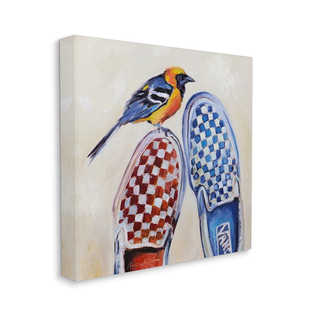 Stupell Industries Oriole Bird on Vintage Checkered Sneakers Painting Canvas Wall Art by Karen Weber Fine Art