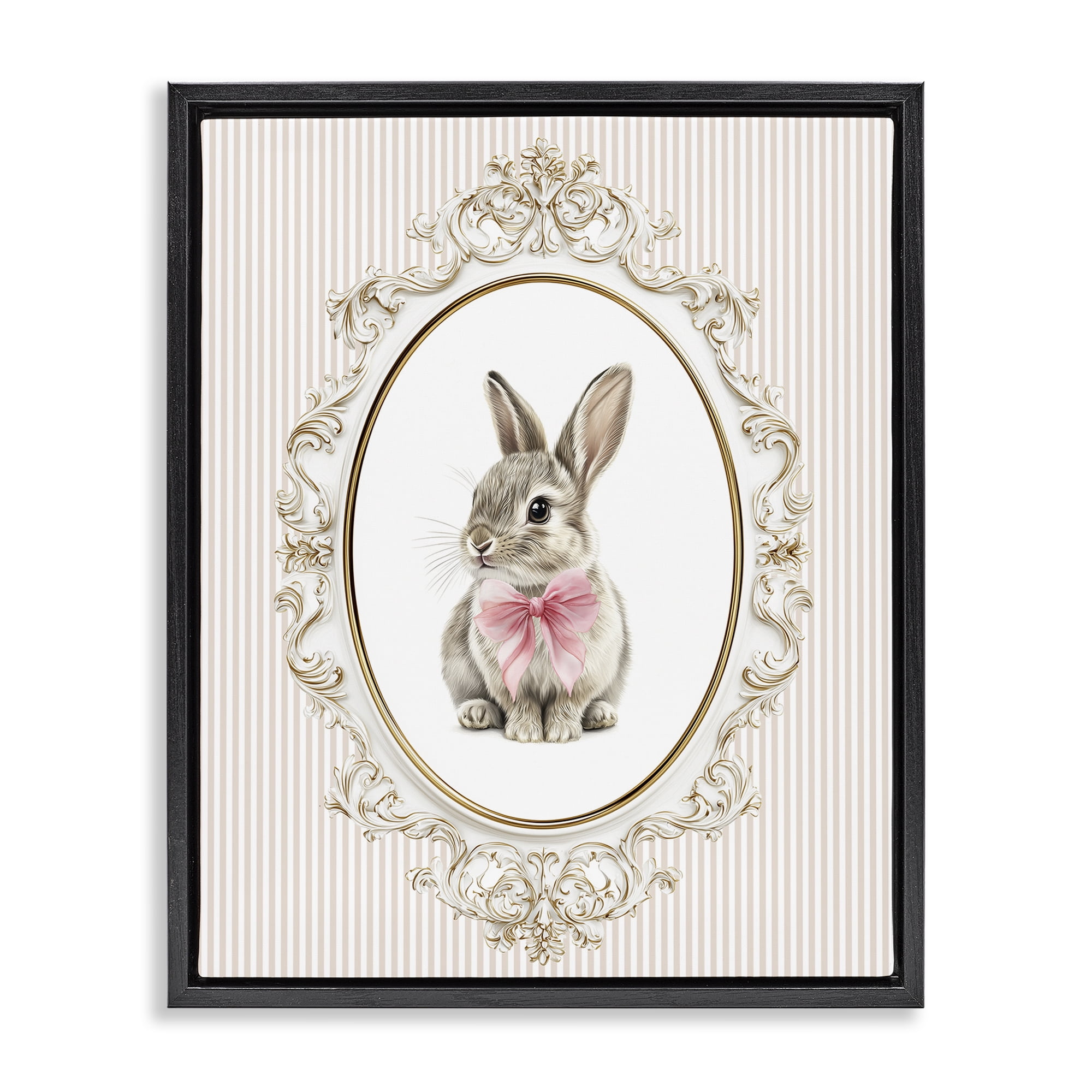 Stupell Industries Ornate Border Bunny Black Framed Floater Canvas Wall Art, design by Christine Simpson Art