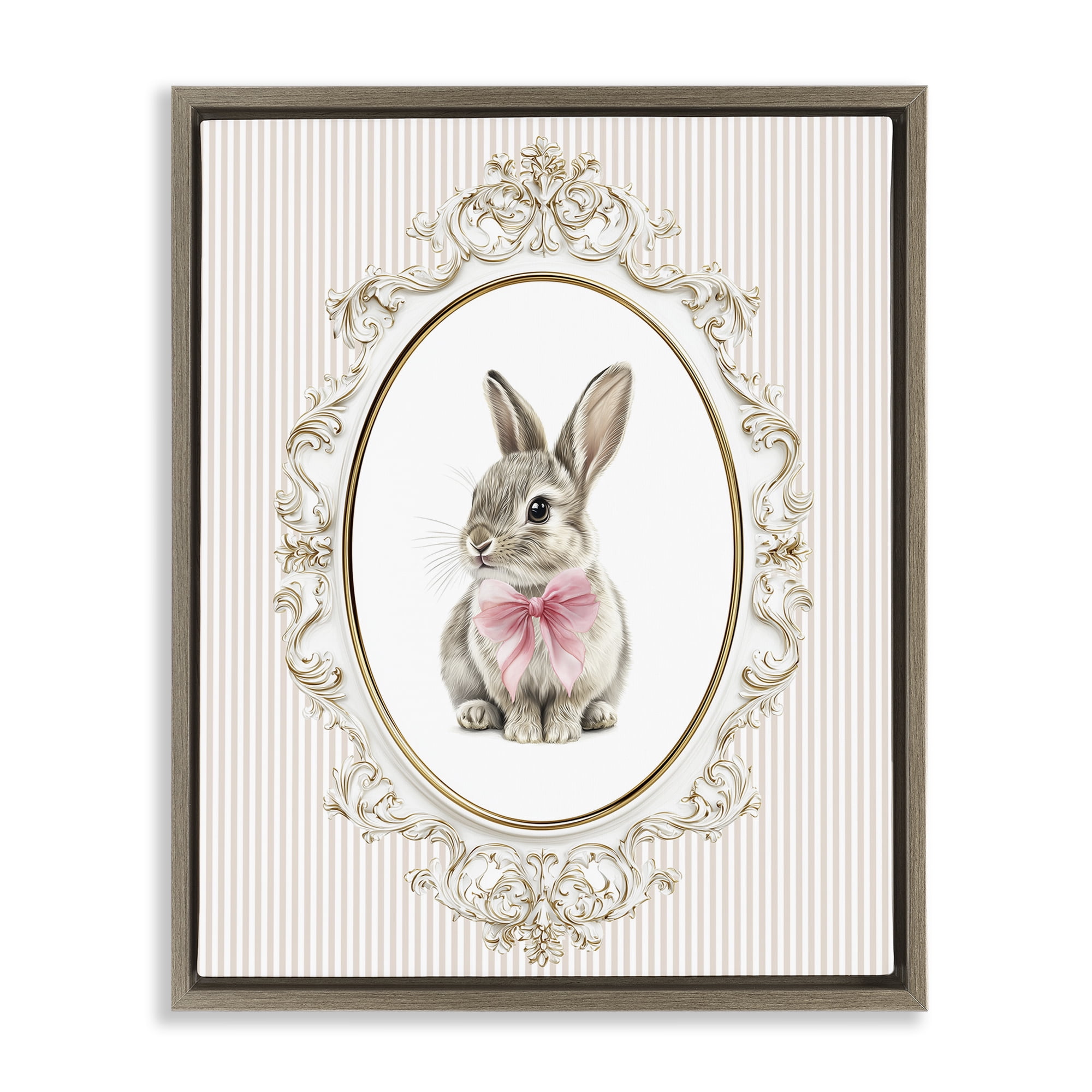 Stupell Industries Ornate Border Bunny Brown Framed Floater Canvas Wall Art, design by Christine Simpson Art