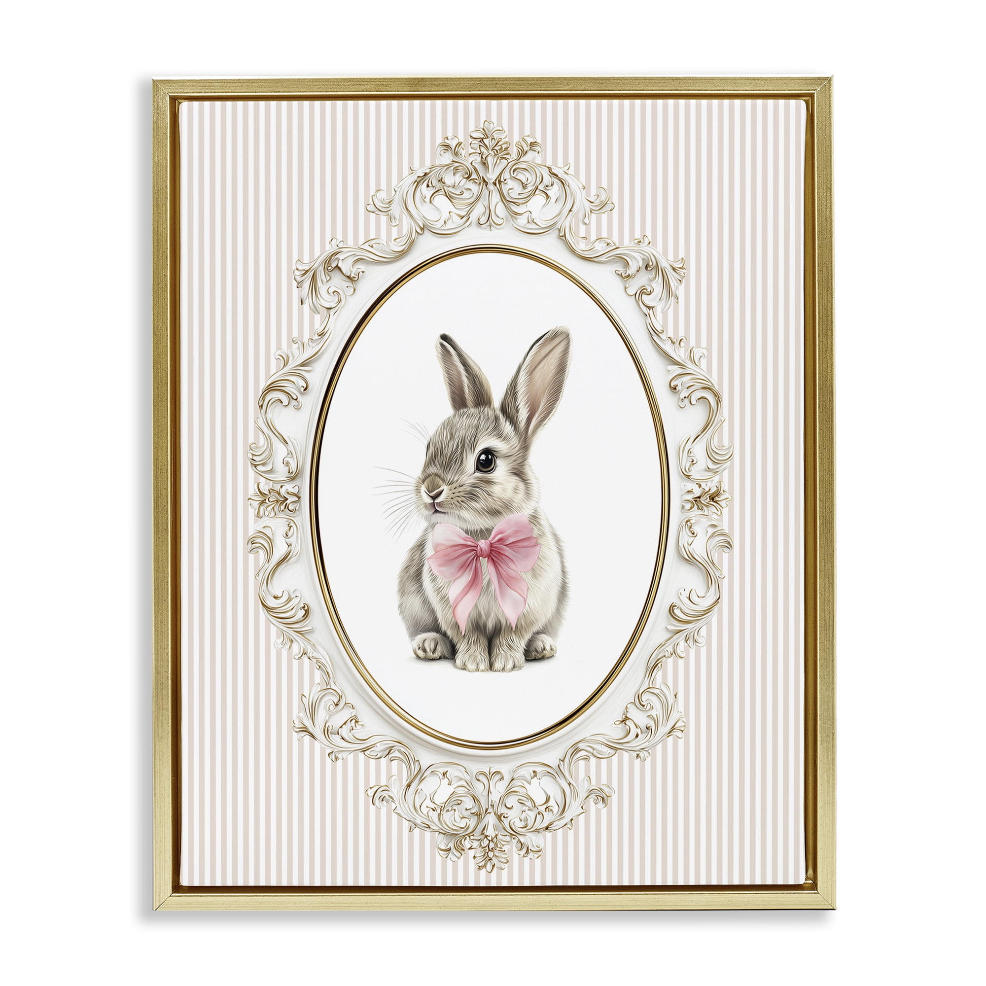 Stupell Industries Ornate Border Bunny Gold Framed Floater Canvas Wall Art, design by Christine Simpson Art