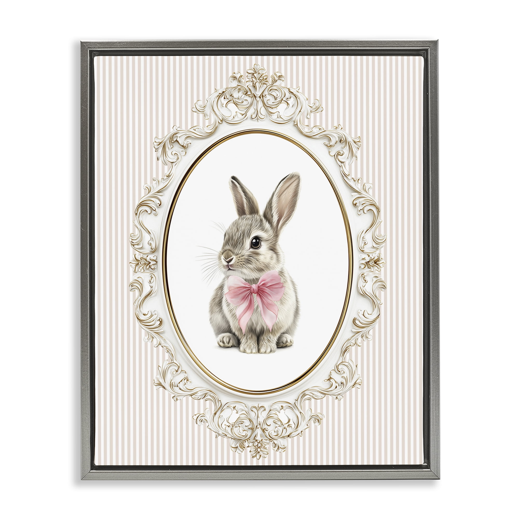 Stupell Industries Ornate Border Bunny Gray Framed Floater Canvas Wall Art, design by Christine Simpson Art